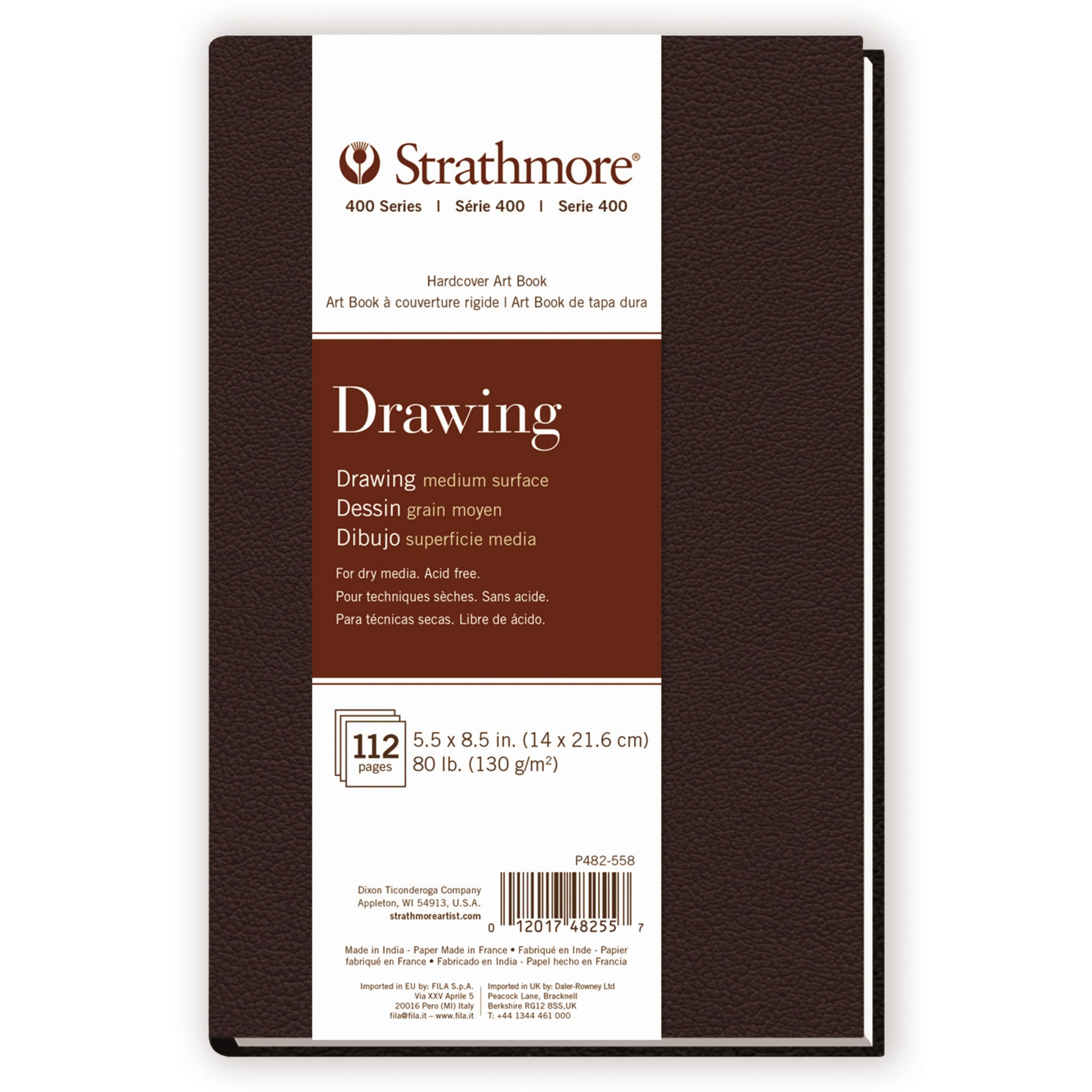 Strathmore 400 Series Drawing Paper Art Book, Matte Brown Cover, Cream White, Hardbound, 56 Sheets, 5.5x8.5 inch