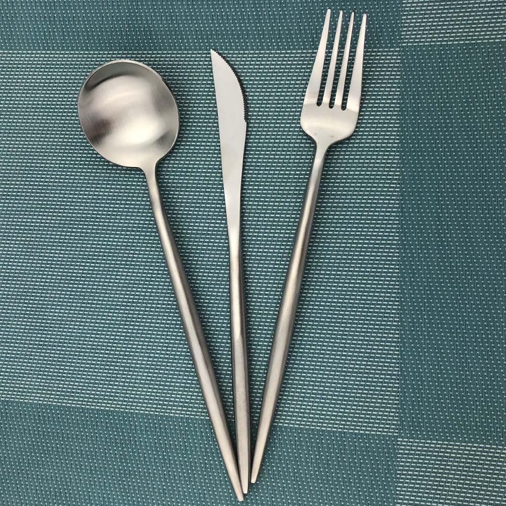 24-Pieces Silver Flatware Set Heavy-Duty Matte Stainless Steel Cutlery Set, Silverware Set,tableware set Service for 4