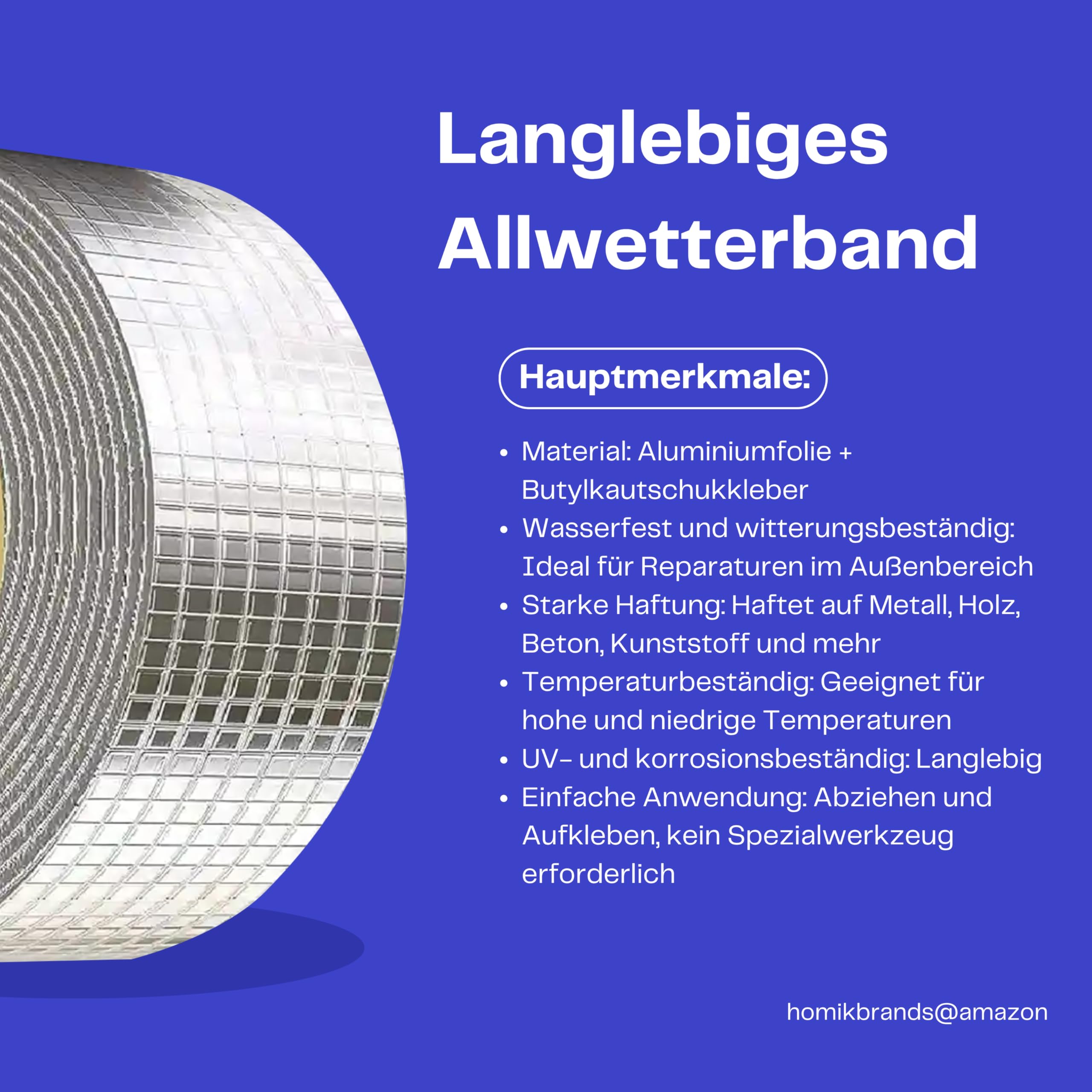 Cinta de Butilo de Aluminio Extremadamente Resistente 10cm x 2.5m – Cinta de Reparación de Tejados Impermeable – Para Canalones y Tuberías – Resistente a UV – Autoadhesiva para Interior y Exterior
