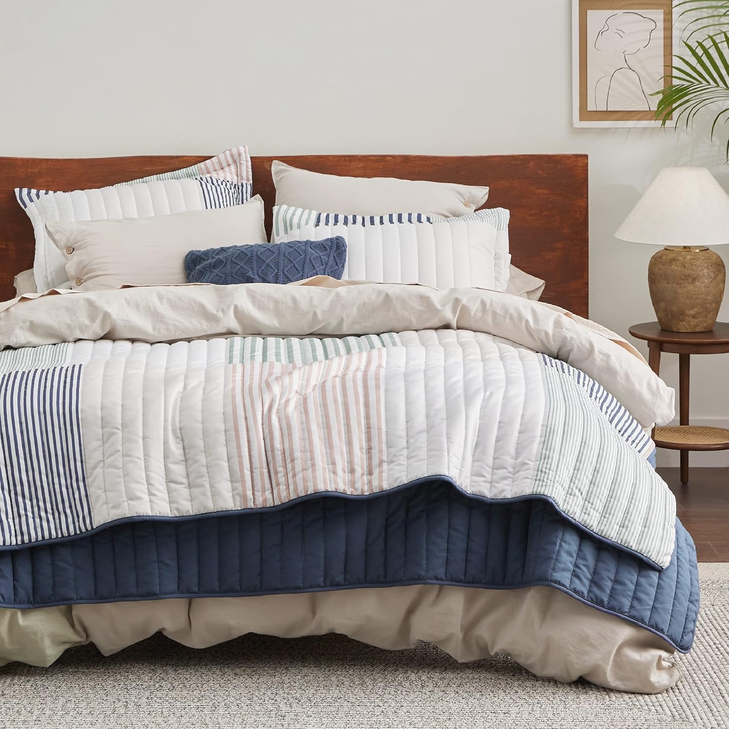 BEDSURE Quilt Set Queen Patchwork Lightweight Bedspread Coverlet Set, 3 Pieces