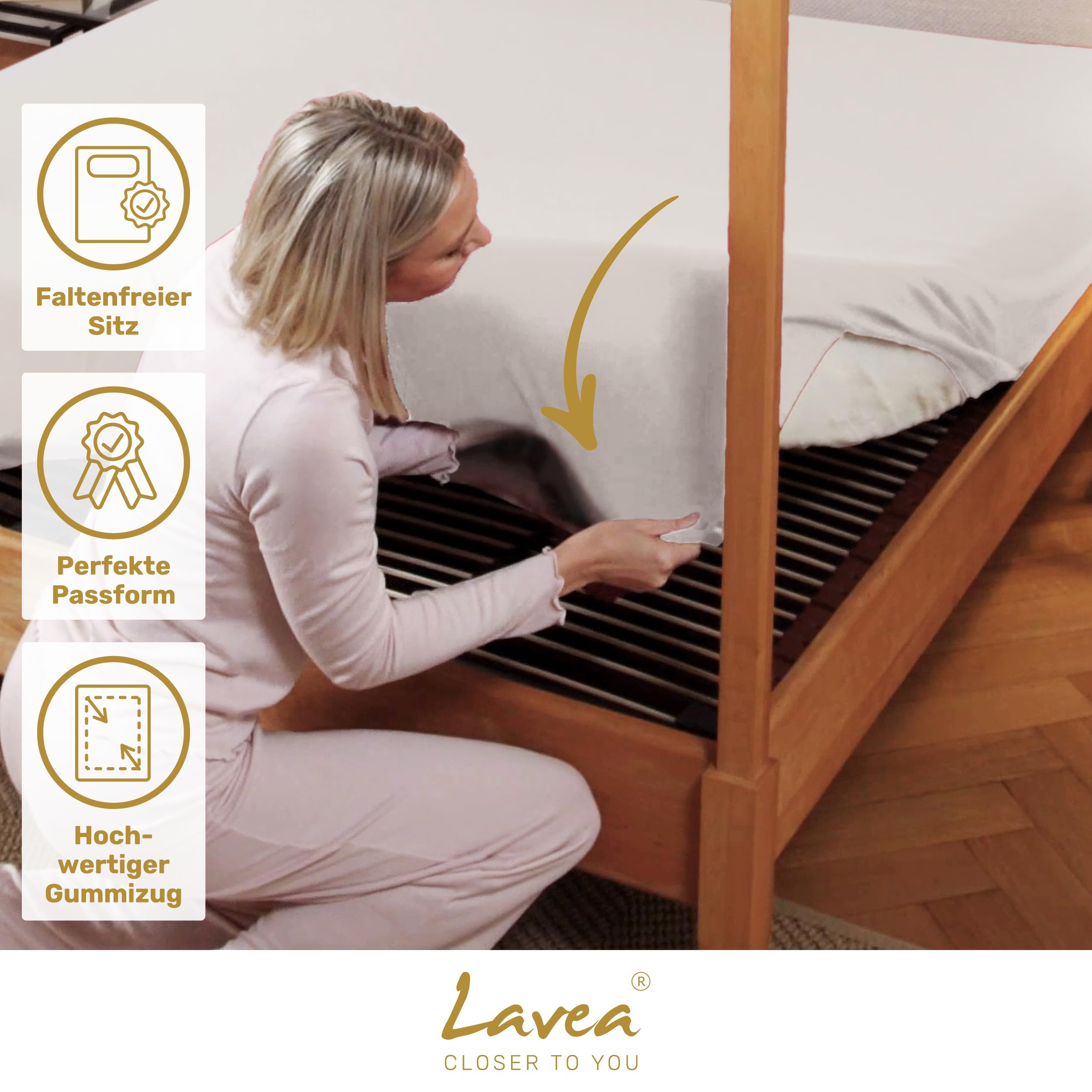 Lavea® 2er Pack Spannbettlaken 200x220cm – Creme Naturweiß | 100% Baumwolle – Für Boxspringbetten und Wasserbetten – Für Matratzen bis ca. 35 cm Höhe – Formstabil