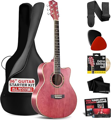 Vista 28 de Pyle Kit de guitarra acústica, 3/4 tamaño junior, instrumento de cuerda de acero de madera para principiantes, adultos, 36 pulgadas, gris oscuro mate