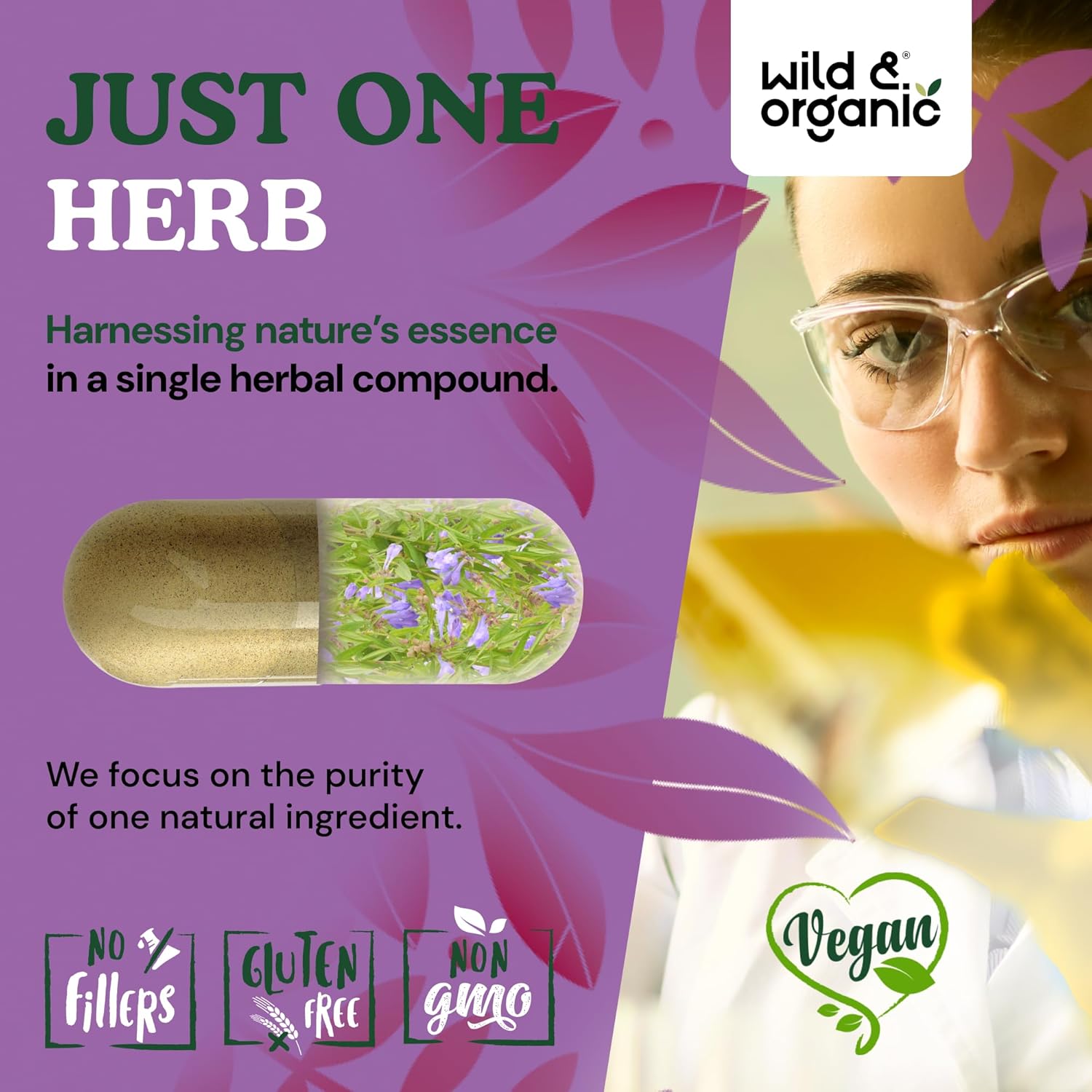 Wild & Organic Skullcap Herb Capsules 1200 mg - Calming Skullcap Supplement - 120 Capsules - Scutellaria Lateriflora Leaf Extract - 2-Month Supply - Vegan, No Fillers, Non-GMO