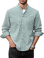 ZAFUL Men's Striped Cuban Guayabera Shirt Long Sleeve Banded Collar Button-Down Casual with Pocket Summer Tops