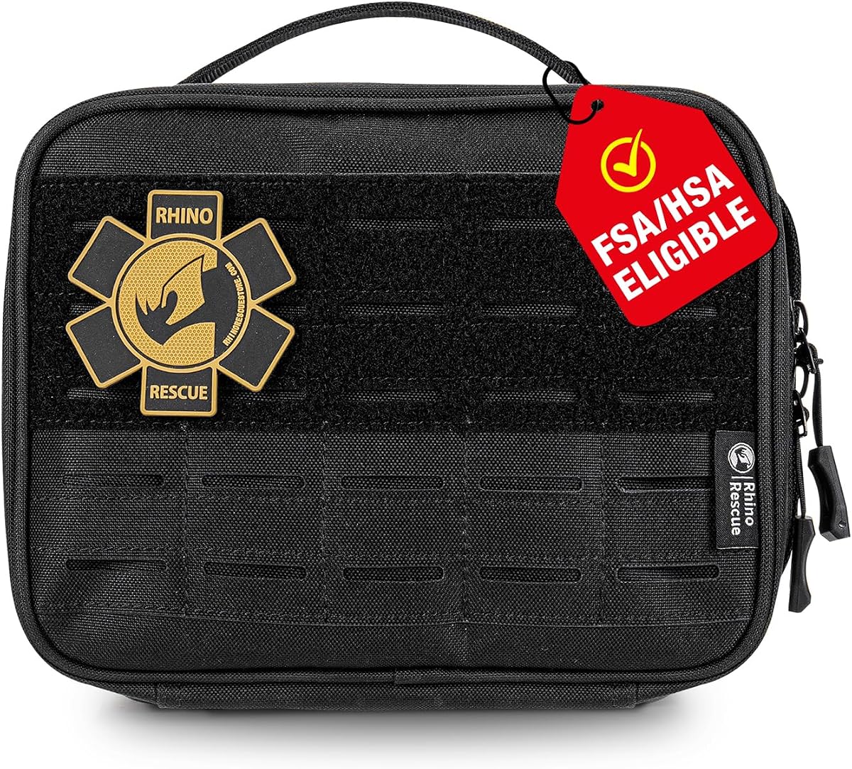 RHINO RESCUE Vehicle IFAK Trauma Kit with CAT Tourniquet Black | Car Headrest Pack, Molle System, TCCC Compliant, Trauma First Aid Kit, Vehicle/Backpack Mount, HSA/FSA Approved