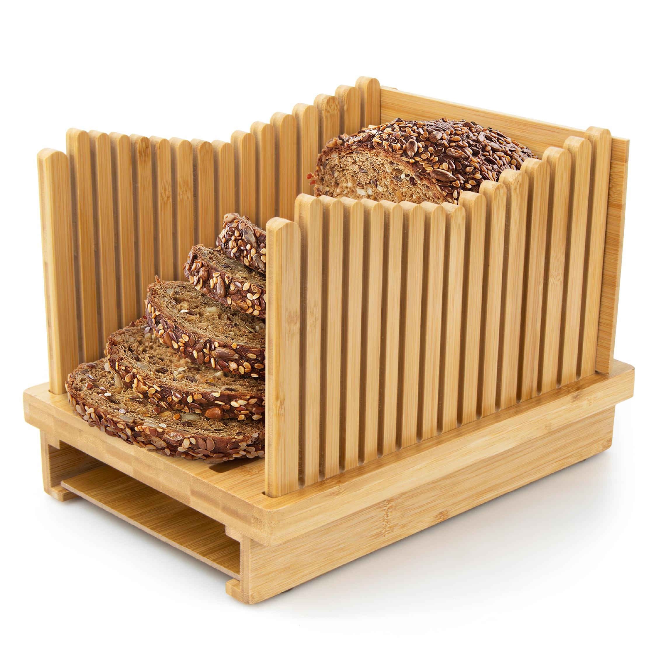 Weenkler Cortador de pan de bambú ajustable, cortador de pan para hacer pan casero en 3 grosores para pan, panecillos, panecillos