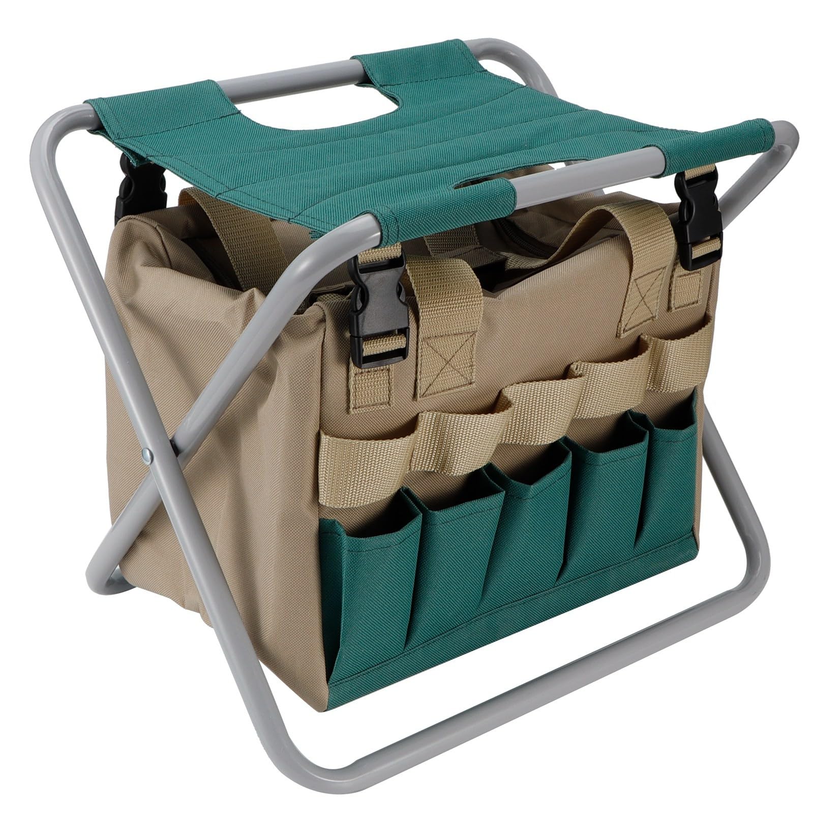 Sgabello da Giardinaggio Sedile Sgabello da Giardino Pieghevole Portatile Multifunzione con Borsa per Attrezzi per Forniture da Campeggio All'aperto