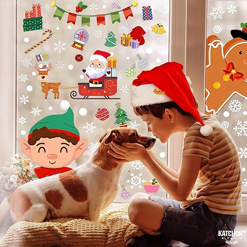 Miniatura 8 de KatchOn, Gnomo de Navidad para ventanas de cristal  Grande, 100 piezas  Decoraciones de ventana de Navidad  Calcomanías de ventana de Navidad,
