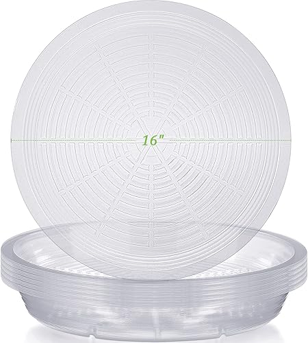 Shellwei Paquete de 18 platillos de plástico de 16 pulgadas, bandejas de goteo extra grandes para macetas transparentes, bandeja de goteo para