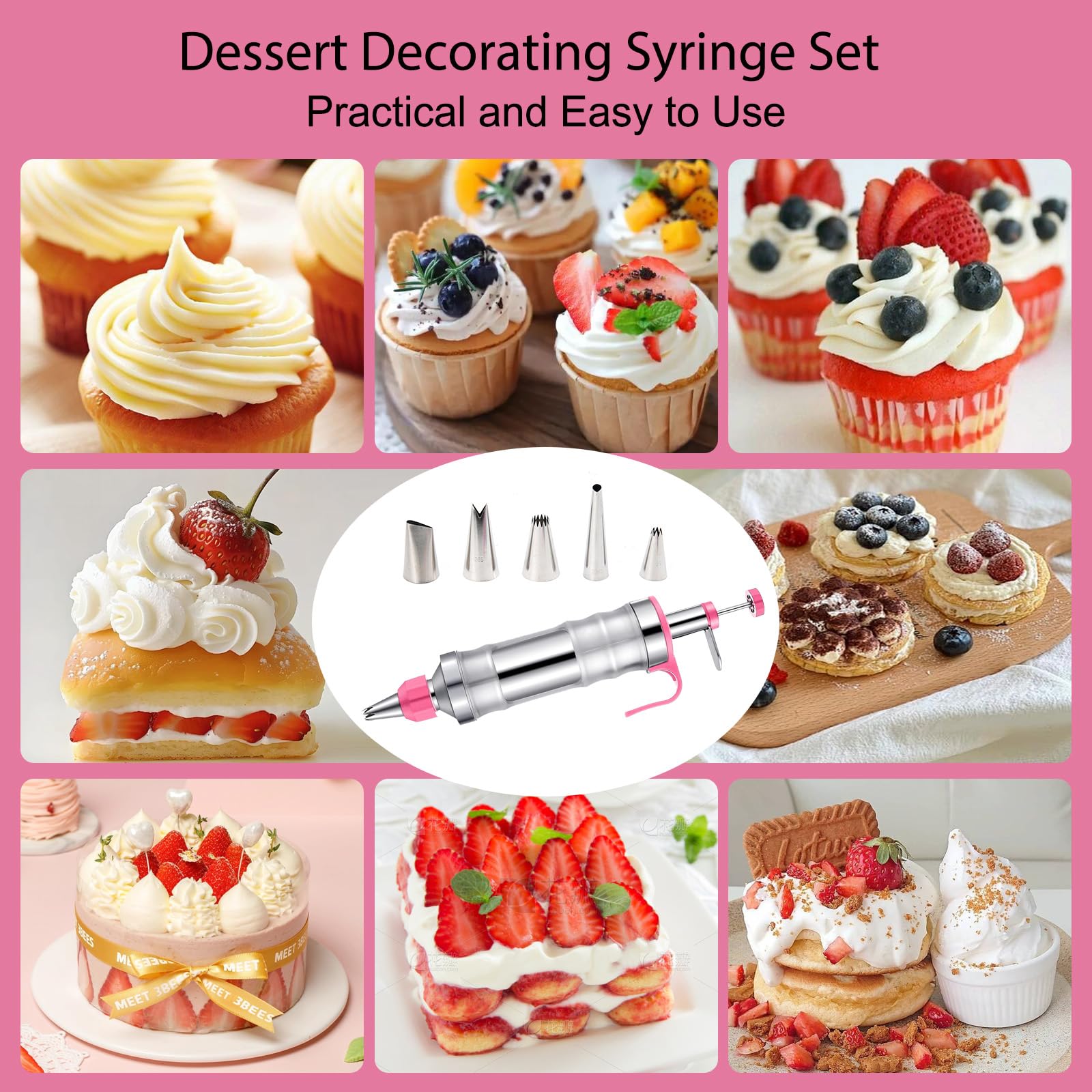 Kit de decoración de pasteles de 19 piezas con 6 boquillas de glaseado de acero inoxidable, pistola de glaseado reutilizable, herramientas de decoración de cupcakes para pasteles, galletas, pan,