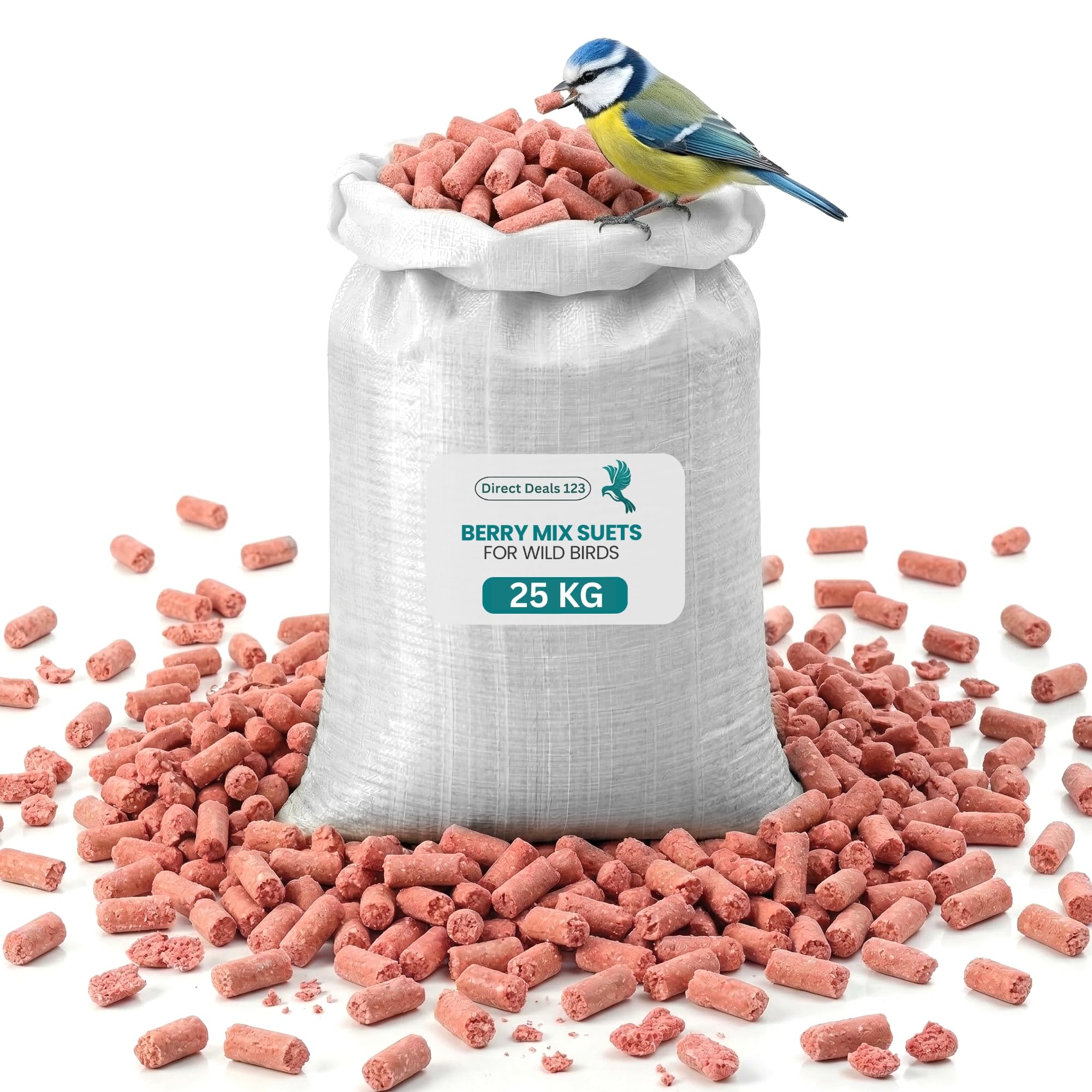(25 KG) Wild Bird Food Berry Mix Suet Pellets Premium Natural Feed for Robins Sparrows Garden Wildlife High Oil Energy Treat No Mess Suet Balls for Birds Year Round Nutrition Pack