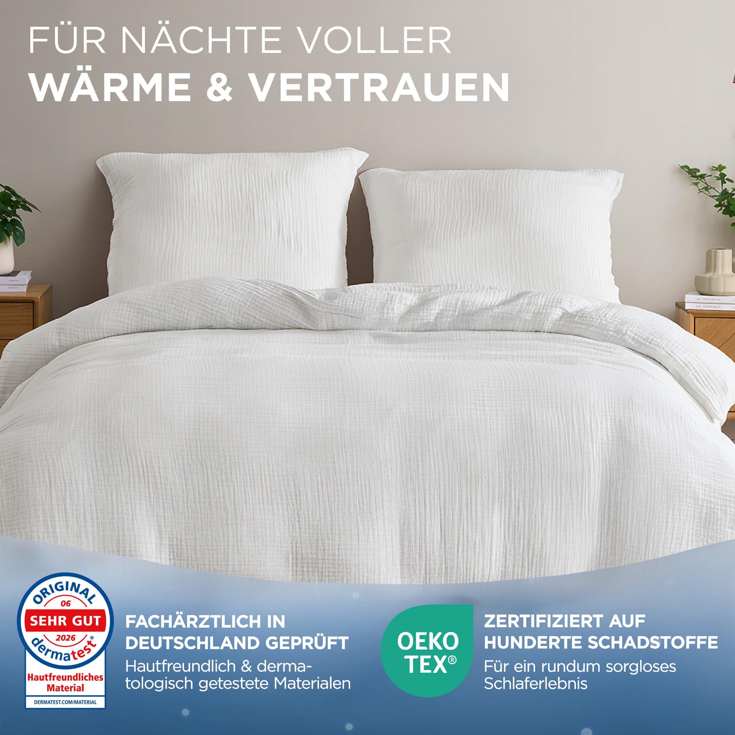Samthus Ropa de cama de muselina de 100% algodón, fabricado en verde, certificado Oeko-Tex, para dormir suave, no necesita planchado, 1 funda nórdica de 135 x 200 cm y 1 funda de almohada de 80 x 80