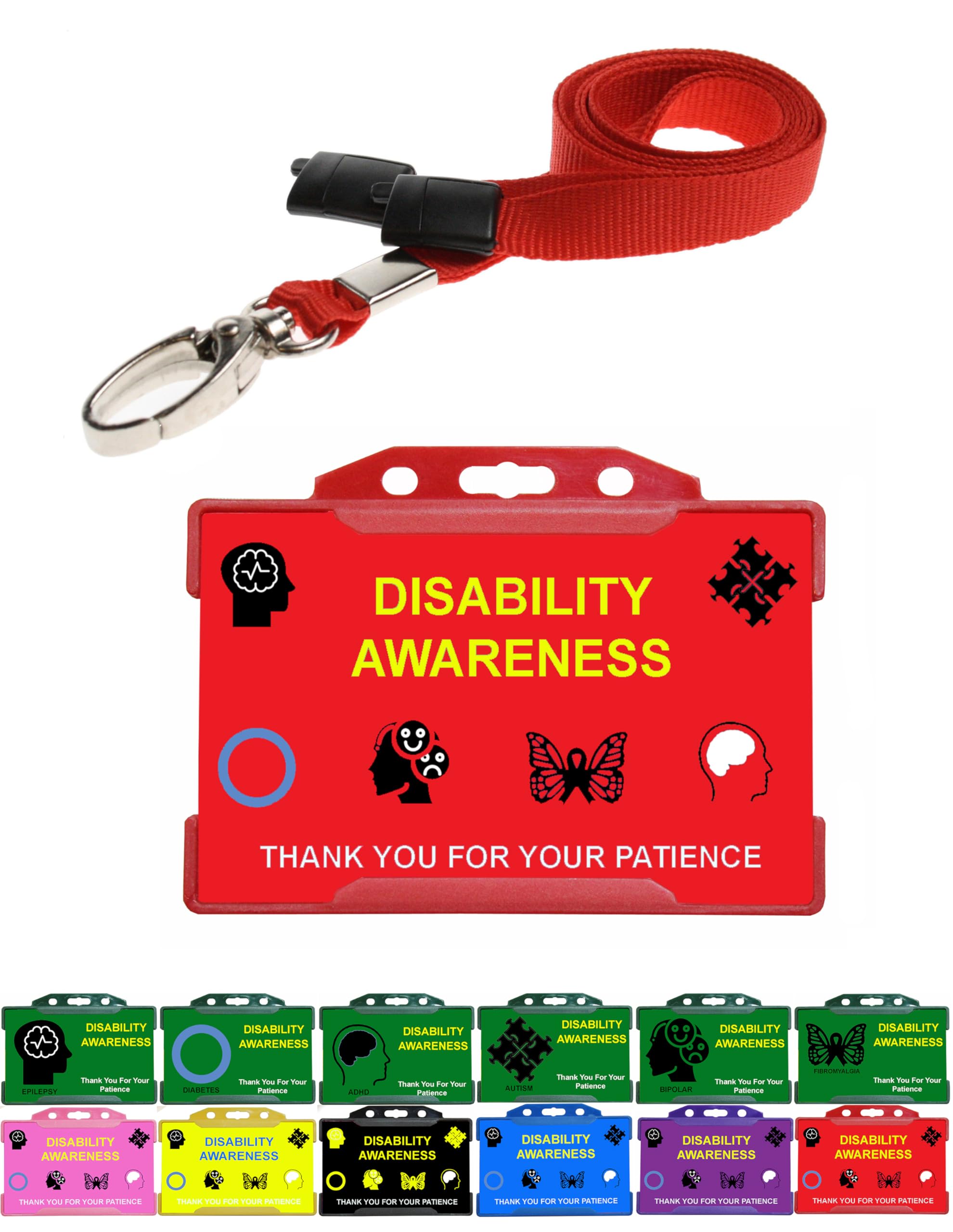 Quantum Leap Disability Awareness Card Red for General use Hidden Disability Card Displaying Your Hidden Disability Discreetly with Card Holder & Lanyard