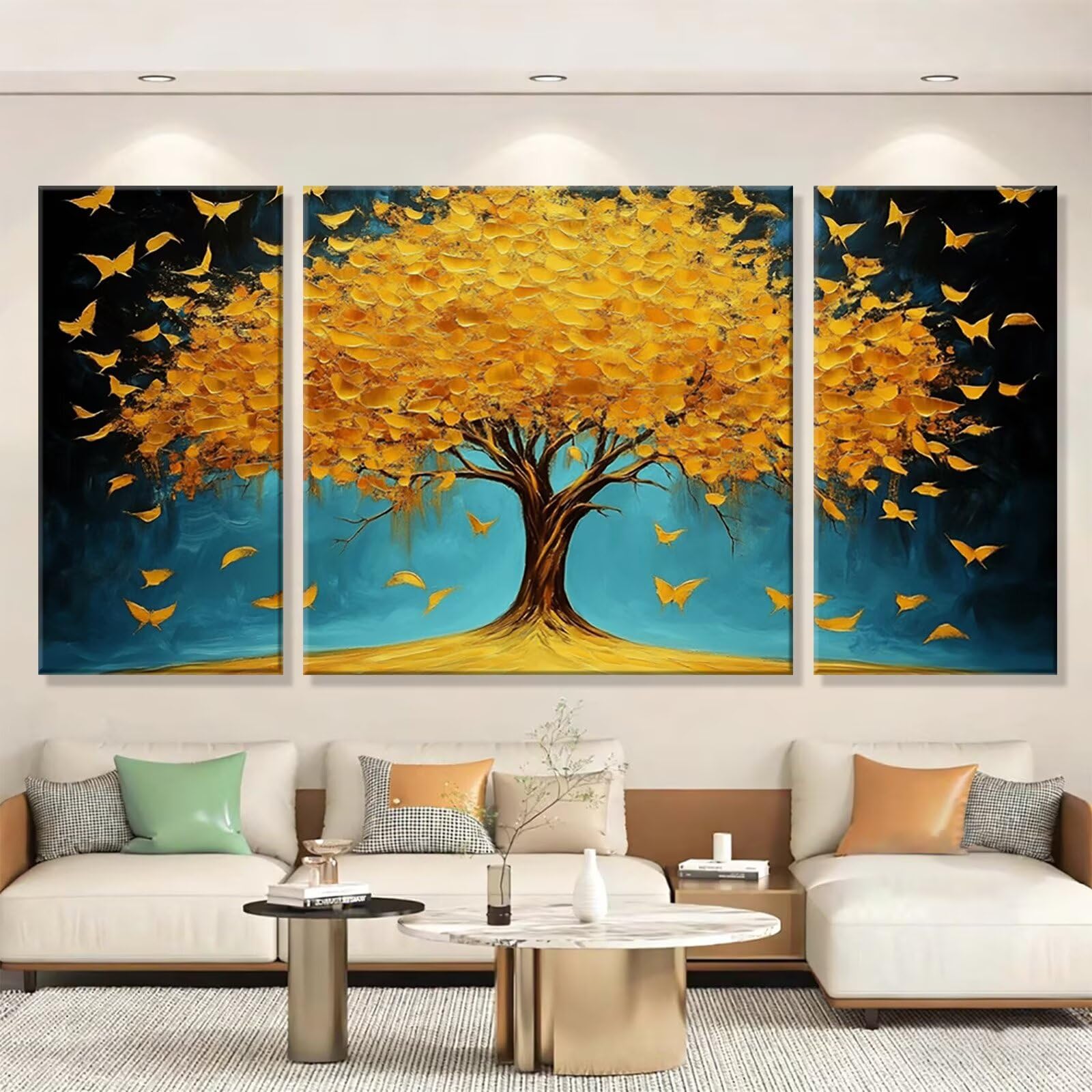3 Pezzi Dipingere con i Numeri adulti, Paint by Numbers Farfalla Albero, Kit Lavoretti Creativi, Kit di Pittura Acrilica Fai-da-Te, con Pennello, Decorazioni Casa 70x140cm (Senza Cornice) y1s-690