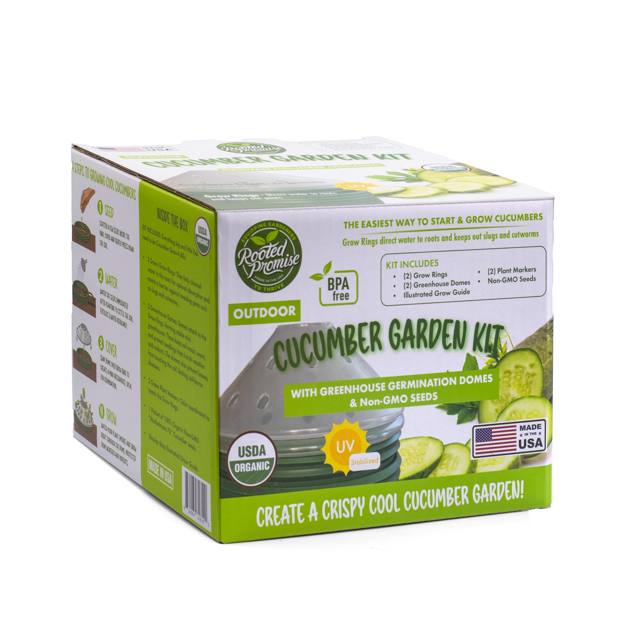 Kids Cucumber Garden Kit – Grow Your Own Cucumbers from Seeds with Greenhouse Germination Domes & Grow Rings, Non-GMO Seeds, BPA-Free | Gardening Gift for Kids & Families, Made in USA