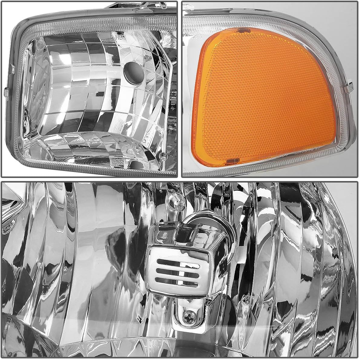 Auto Dynasty Chrome Housing Amber Corner Headlight Head Lamps+Tool Kit Compatible with GMC Sierra Yukon 99-07
