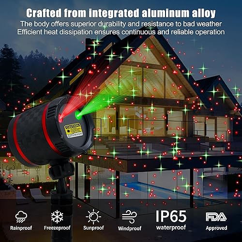 Miniatura 2 de Proyector láser de Navidad, luz de jardín estrellada roja y verde con control remoto para decoración de Navidad, fiesta de Año Nuevo (estrella