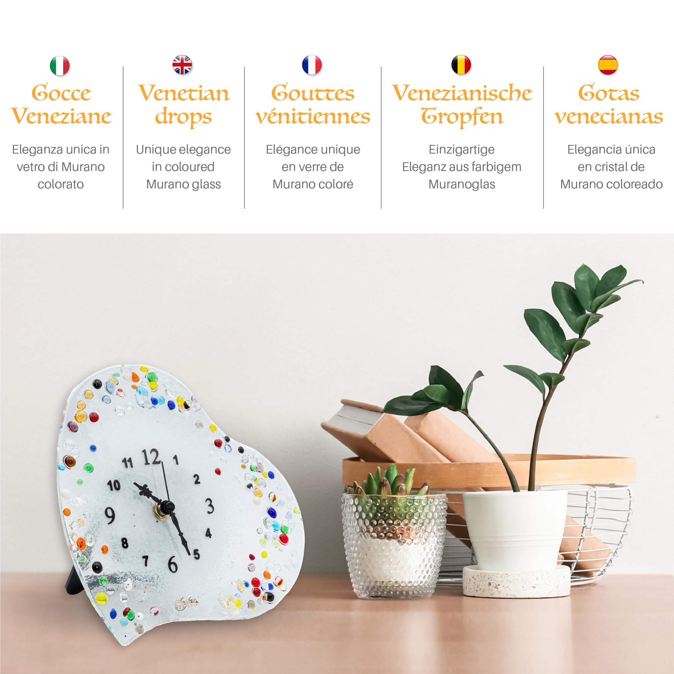 Sospiri Venezia Reloj de Mesa Cristal Murano 19x19 cm Corazón