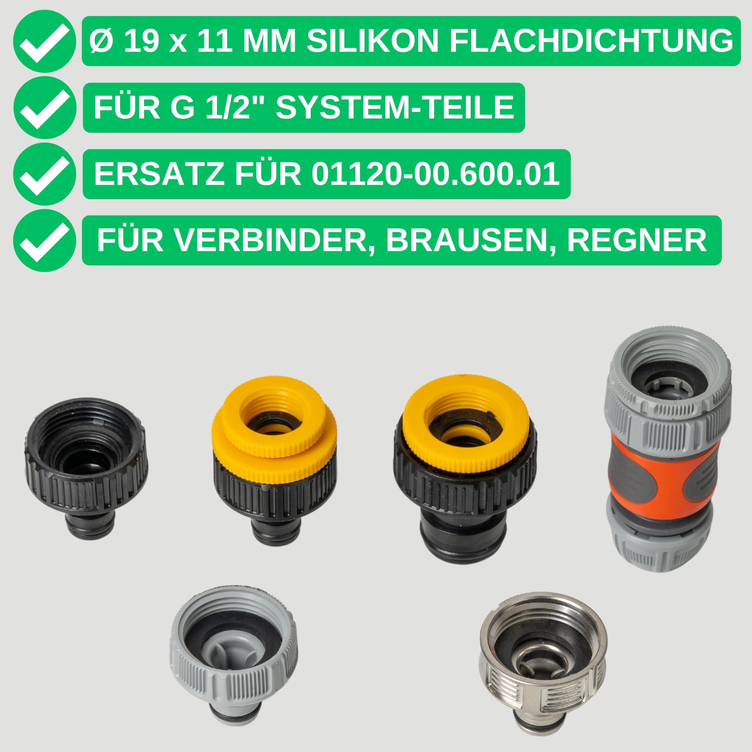 Replacement gaskets mix set, 24 pieces, for G 1/2" inch garden system parts, compatible with Gardena 21 mm tap connector - Image 2