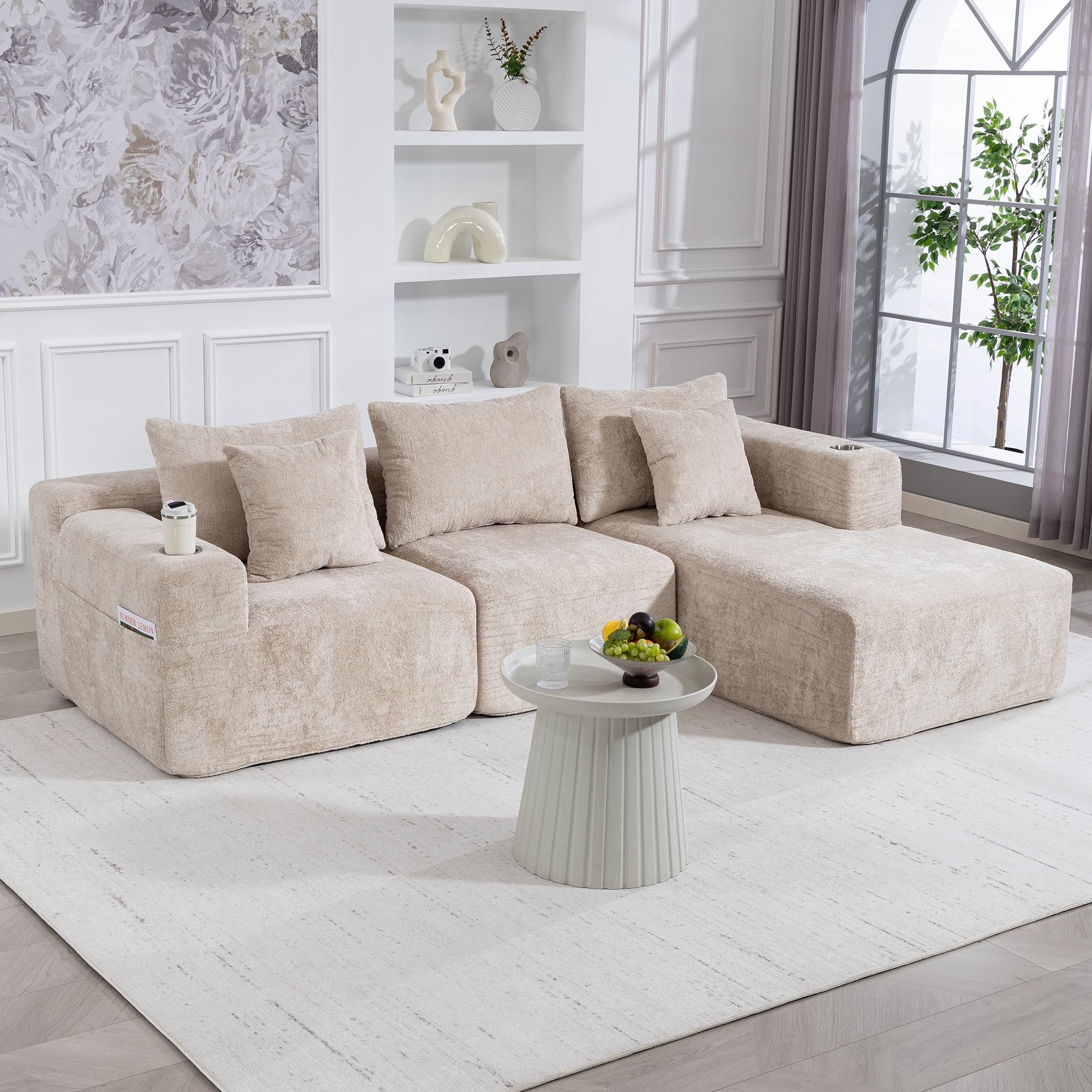 Modular Sectional Sofa with L-Shape Chaise, 102" Cloud Sectional Couch with Deep Seat, 3 Seat Modular Sofa Memory Foam, Upholstered Boneless Couches