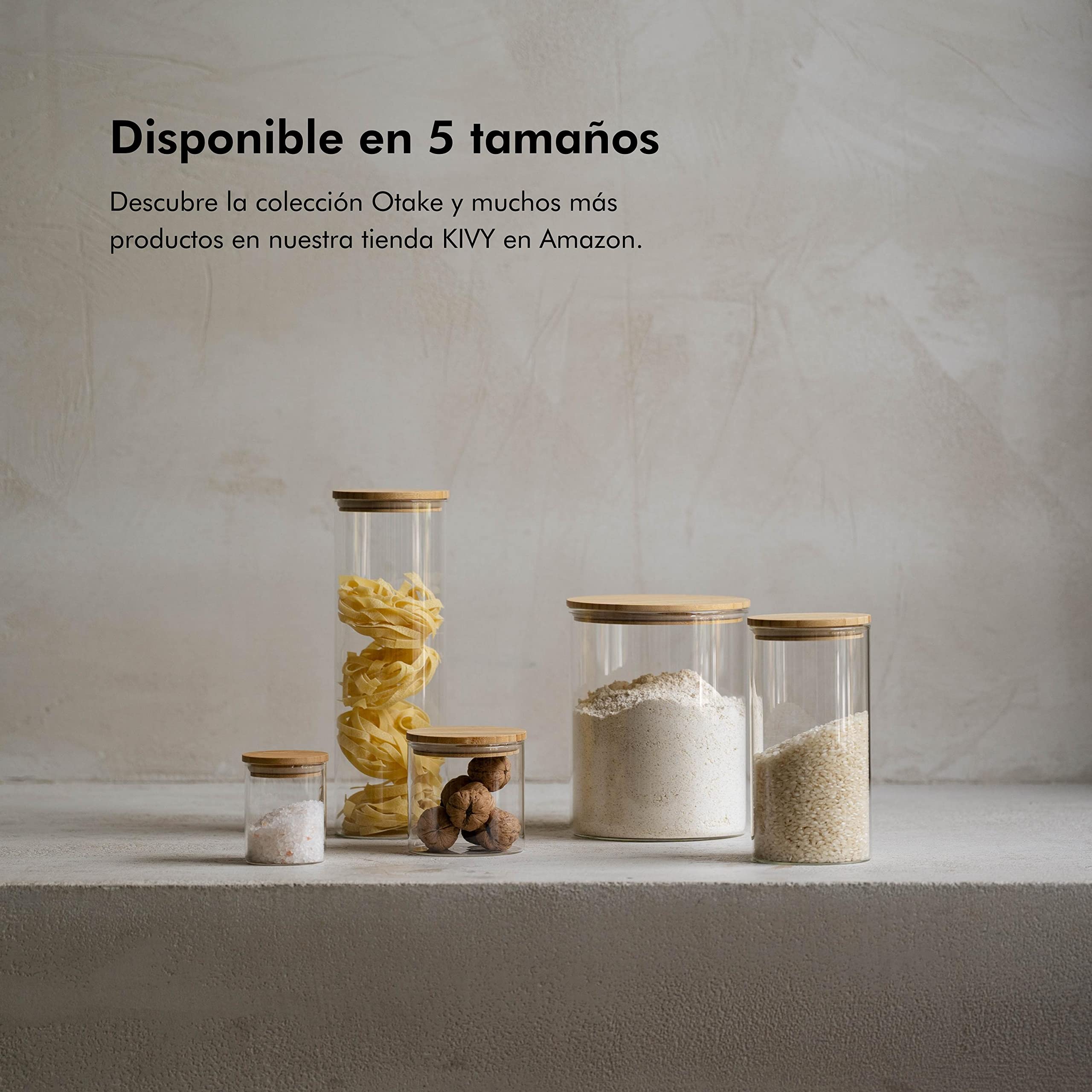 KIVY Set Botes Cocina Almacenaje [2 x 1800 ml] – Tarros de Cristal con Tapa de Bambú Sostenible – Recipientes de Cristal para Alimentos - Bote Cristal con tapa - Tarro Cristal hermetico Cocina