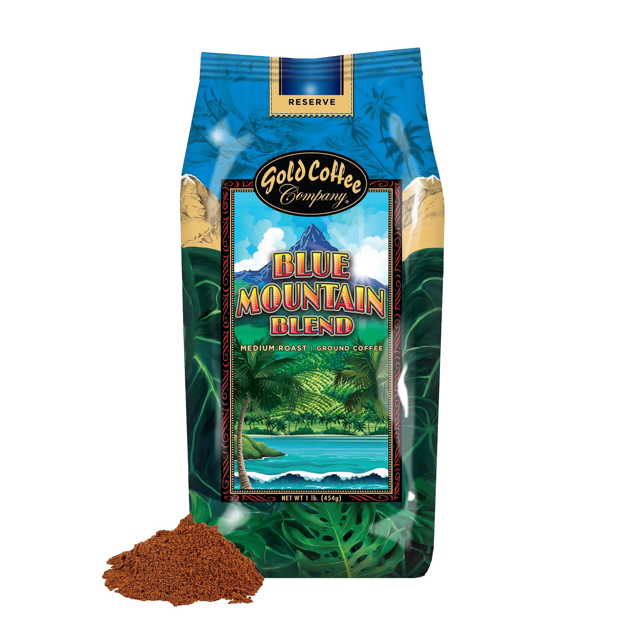 Gold Coffee | Blue Mountain Premium Blend, Medium Roast, Ground | 100% Arabica Coffee, 1 lb.