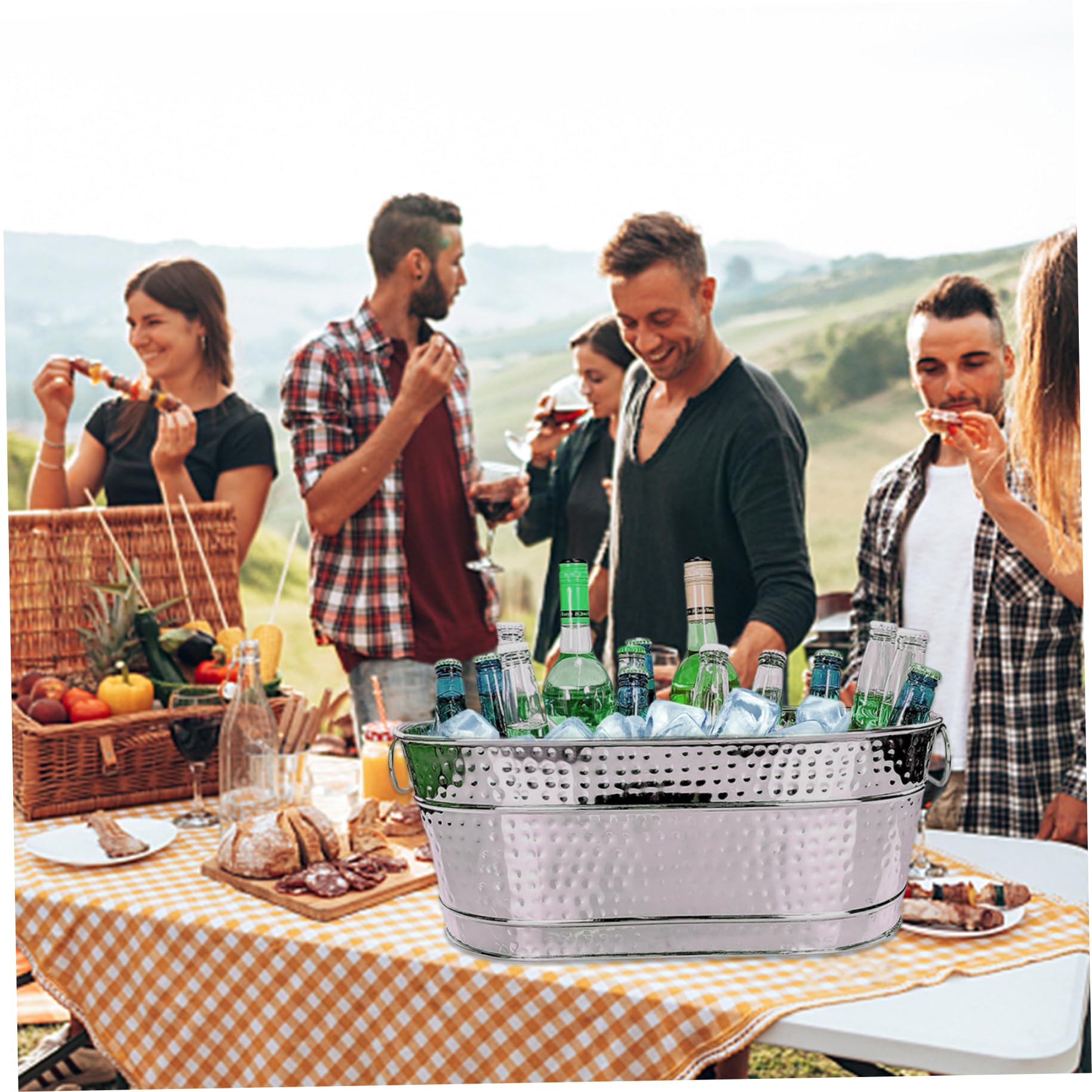 Cubo galvanizado, bañera galvanizada cubo de hielo cubas de bebida de metal grandes para fiestas bañera de cerveza con manijas de transporte para cócteles de champán enfriamiento de vino para suminis