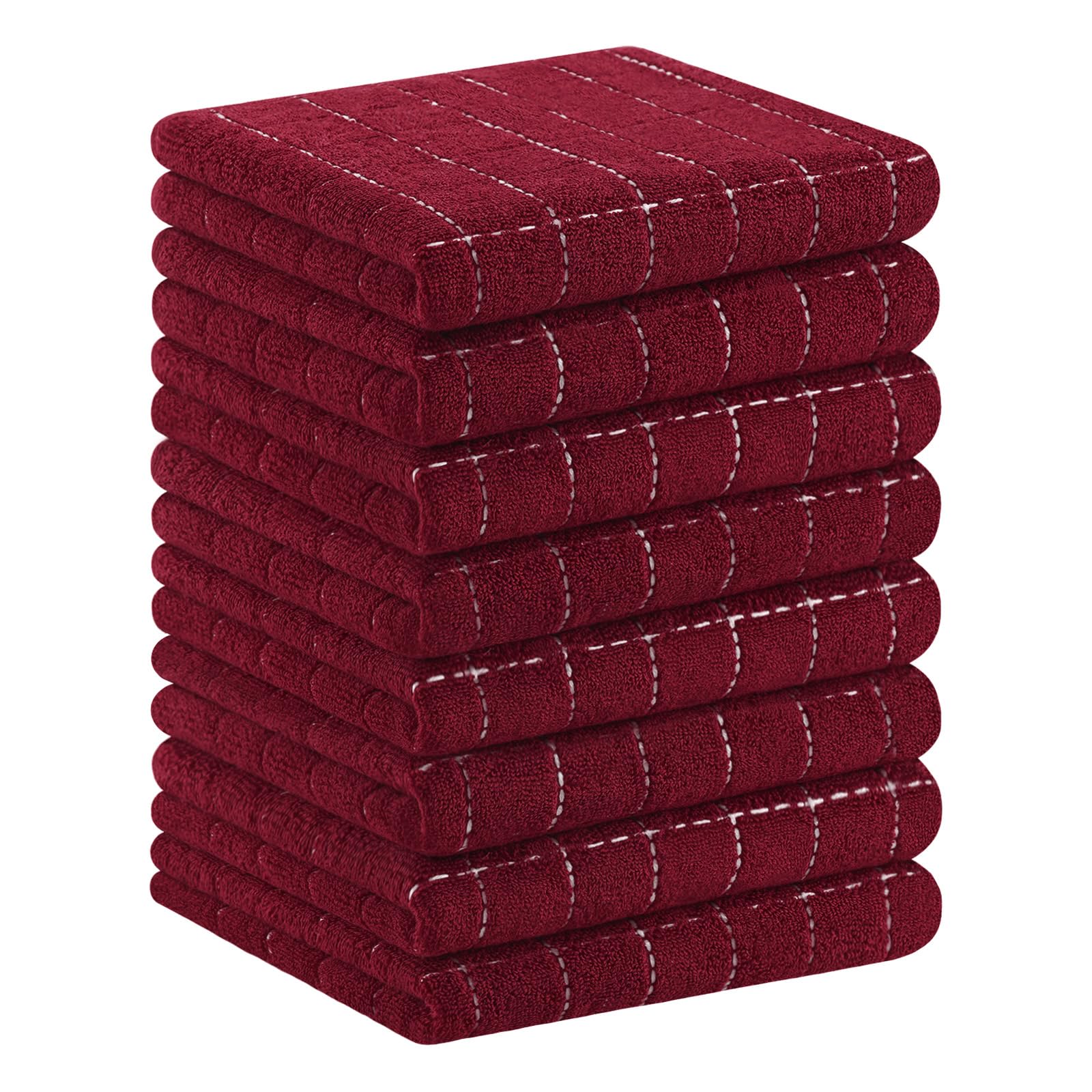 Homaxy 100% Cotton Terry Kitchen Towels, 8 Pack, Burgundy | Ultra Soft and Absorbent Dish Towels for Kitchen, Suitable for Drying and Washing Dishes
