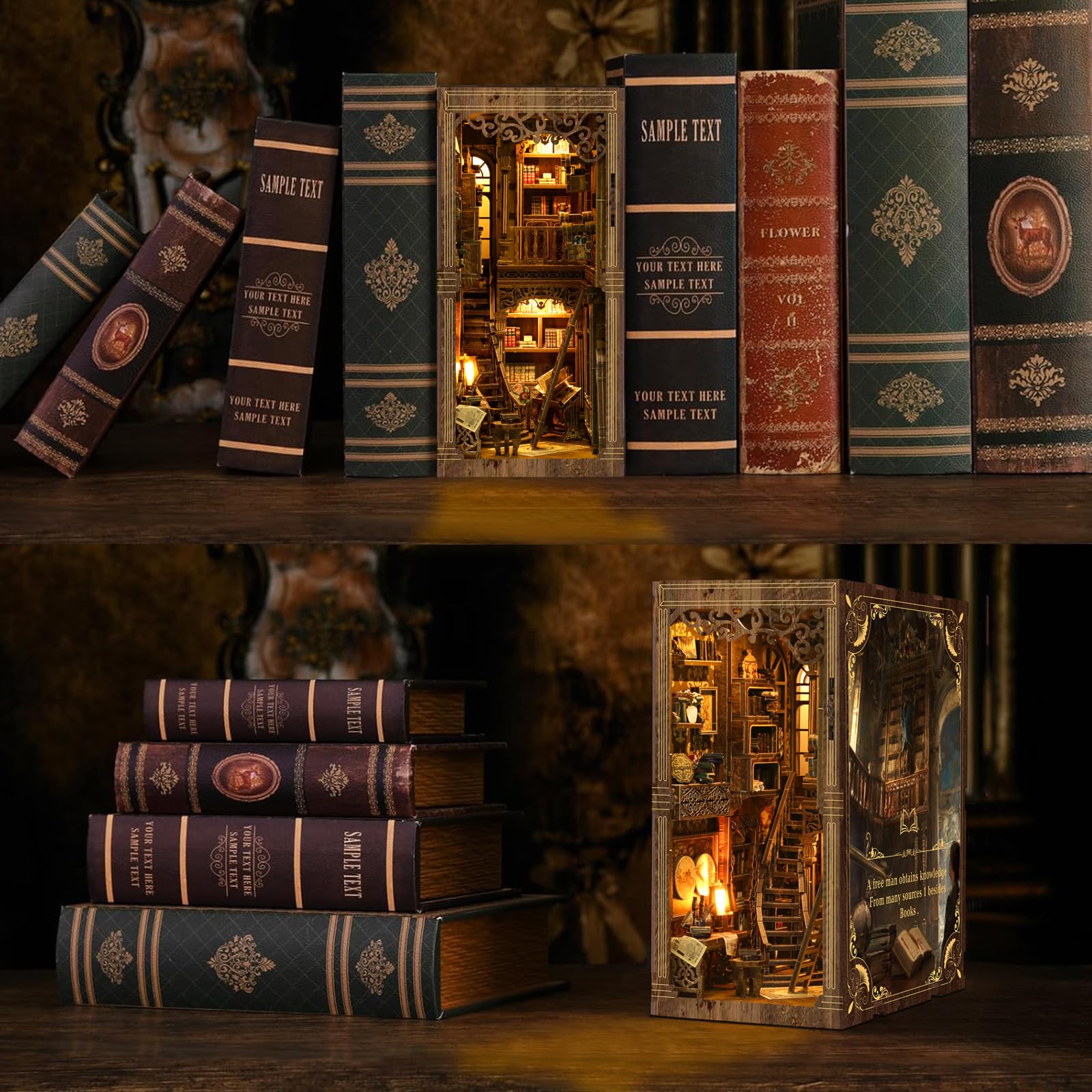 Kit Diy Book Nook, Collezione Di Libri Vintage, Puzzle In Legno In Miniatura Fai Da Te Con Luce Led, Idea Regalo Creativa Per Adulti e Adolescenti a Partire Dai 14 Anni, Biblioteca