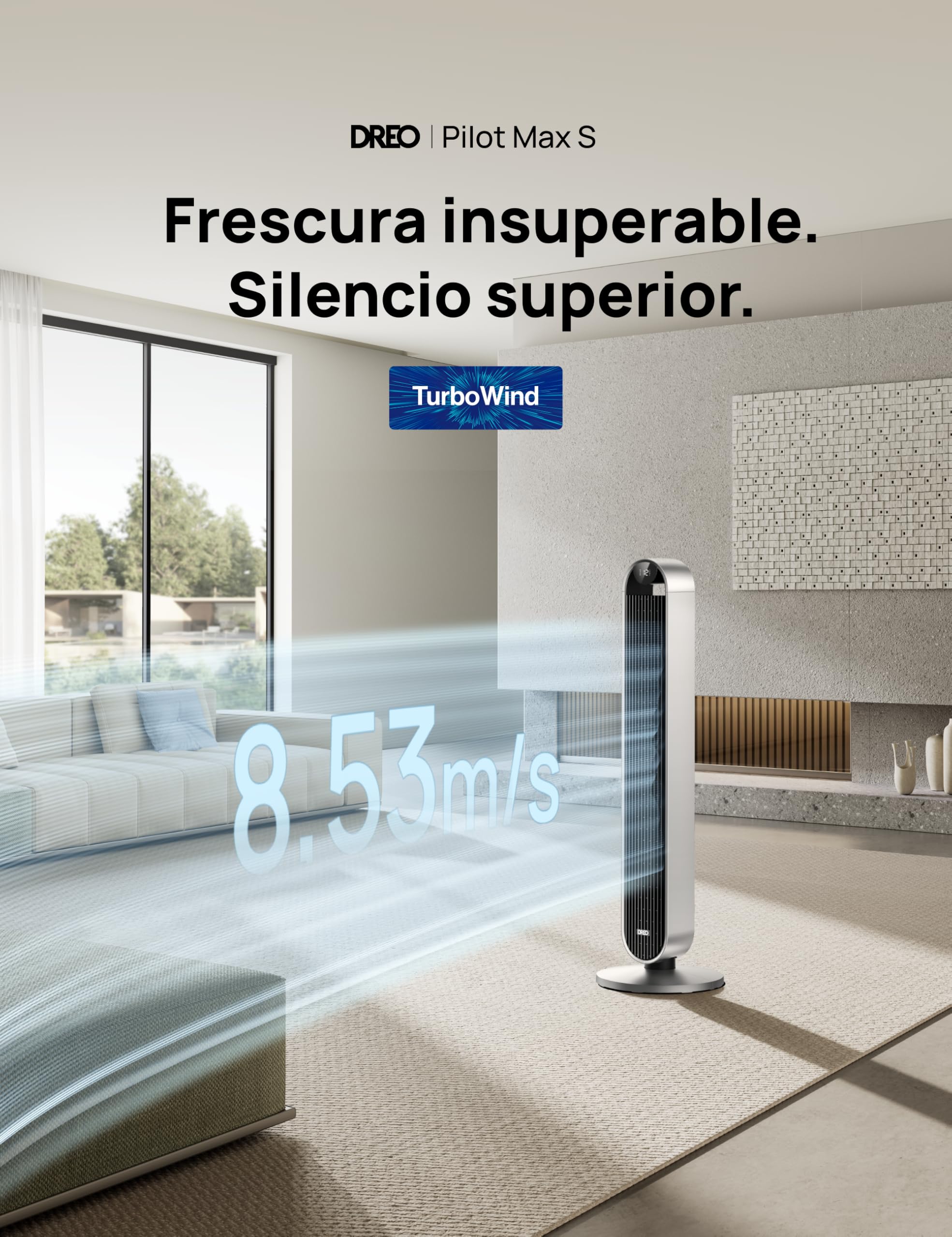 Dreo 25dB Ventilador de Torre con Mando a Distancia, Silencioso de 8.53 m/s de Velocidad, Oscilante de 120° con 12 Velocidades, 4 Modos, Temporizador de 12 horas, Ventilador de pie, Potencia 36W
