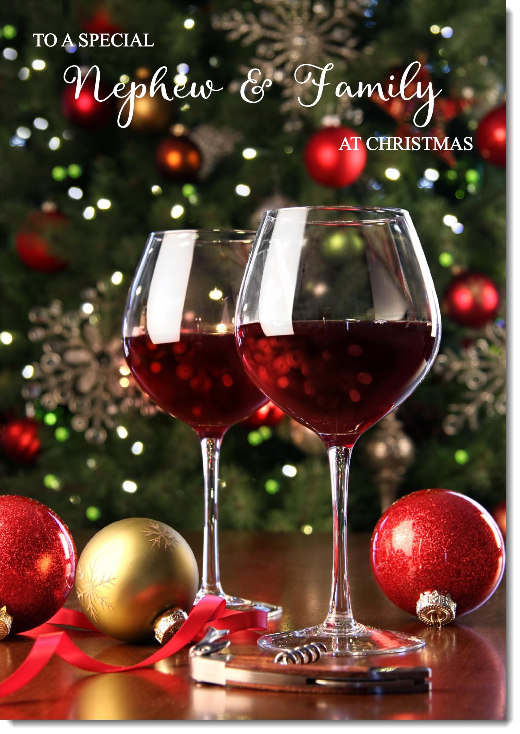 doodlecards Nephew and Family Christmas Card Red Wine Large A4 Size Christmas Card for Nephew & Family with Plain Envelope