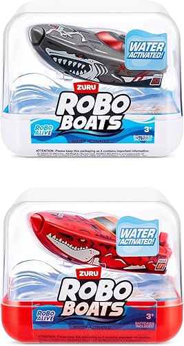 Miniatura 9 de Robo Alive ZURU - Botes robo, tiburón tigre y tiburón robo, paquete de 2, juguete de barco activado por agua, (exclusivo de Tienda)