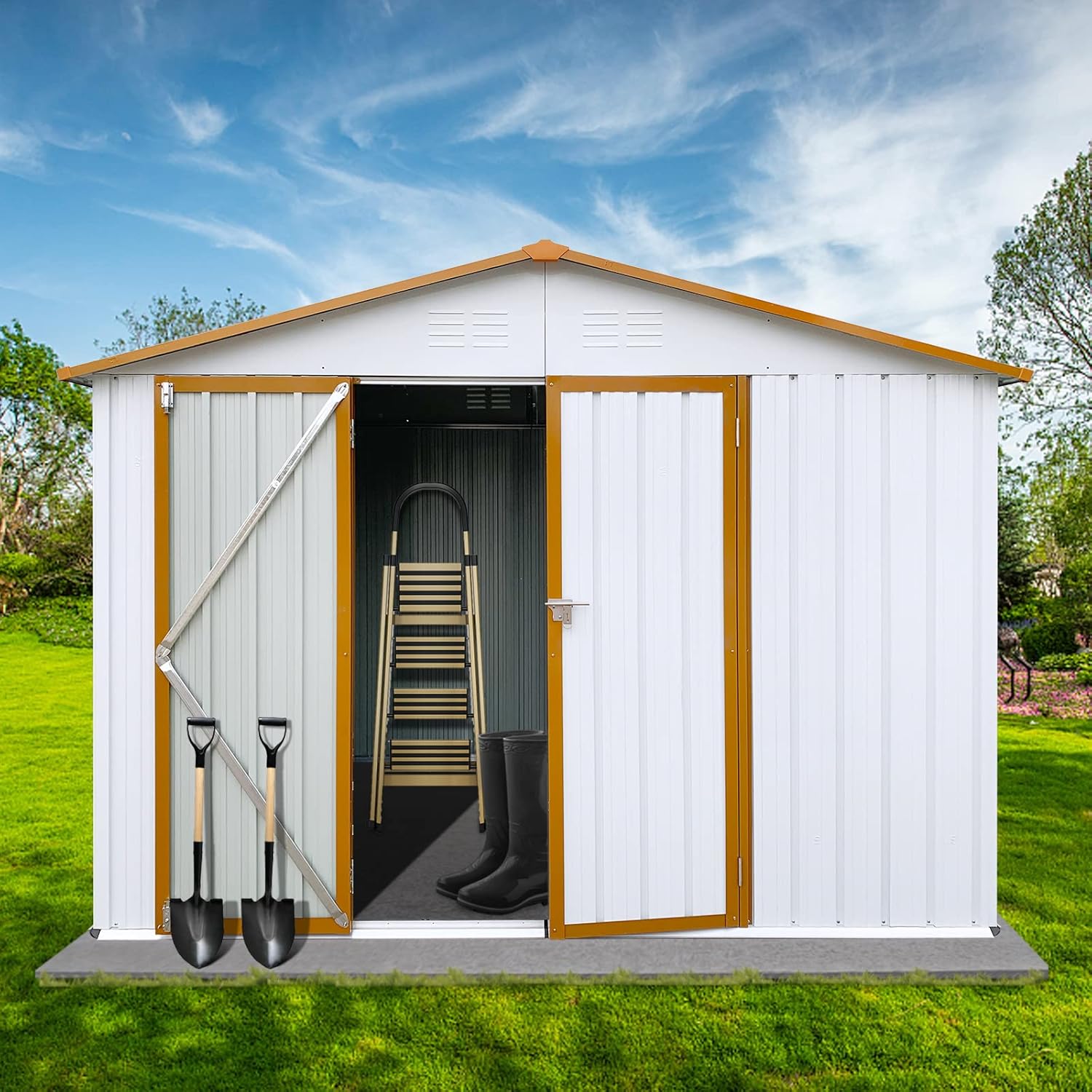 Evedy Metal Garden Sheds, 6x8 FT Outdoor Storage Sheds, Steel Utility