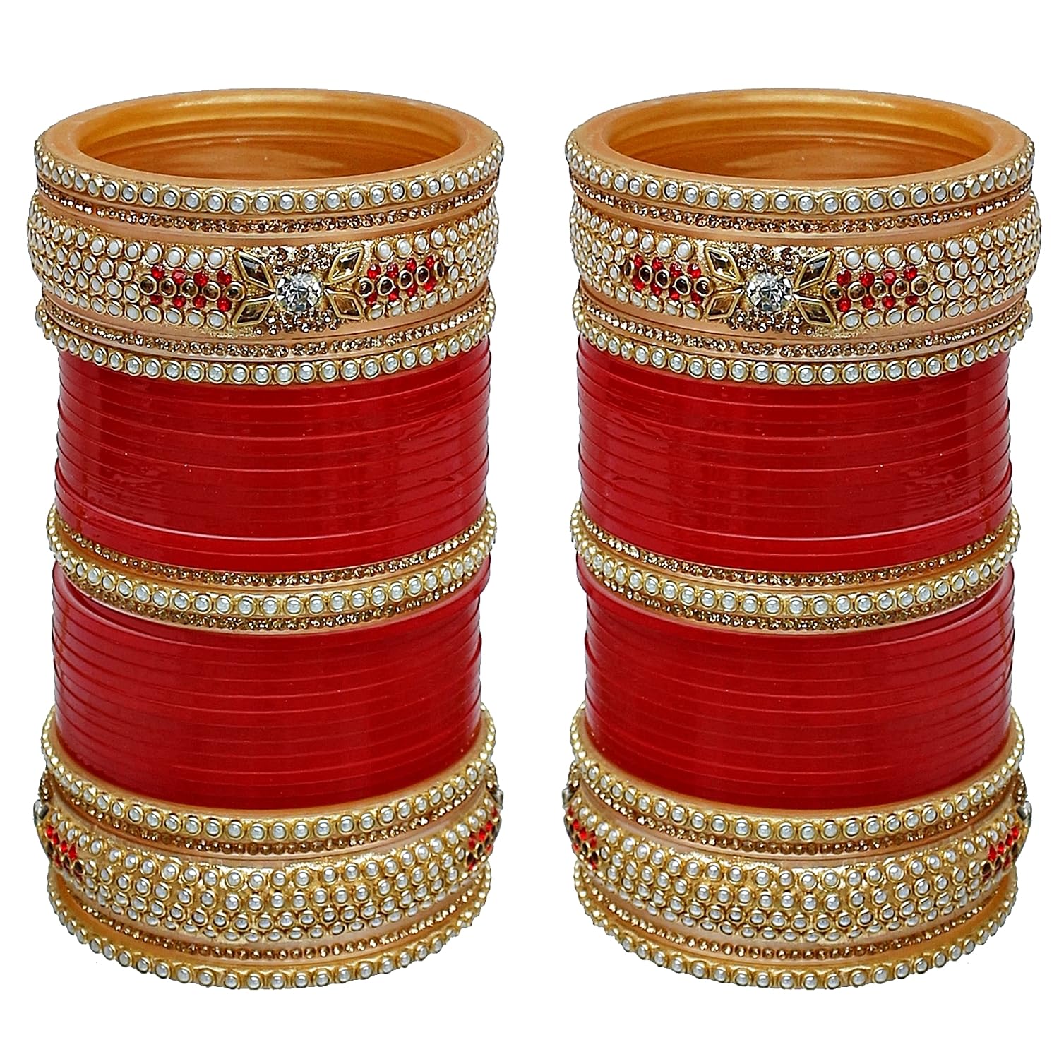 Lucky Jewellery Bridal Bangle Set Dhanteras/Diwali/Bhai Dooj Collection Red Color Chuda Dulhan Punjabi Choora Wedding Chura For Women (2310-G1C1-1018-R24) 1