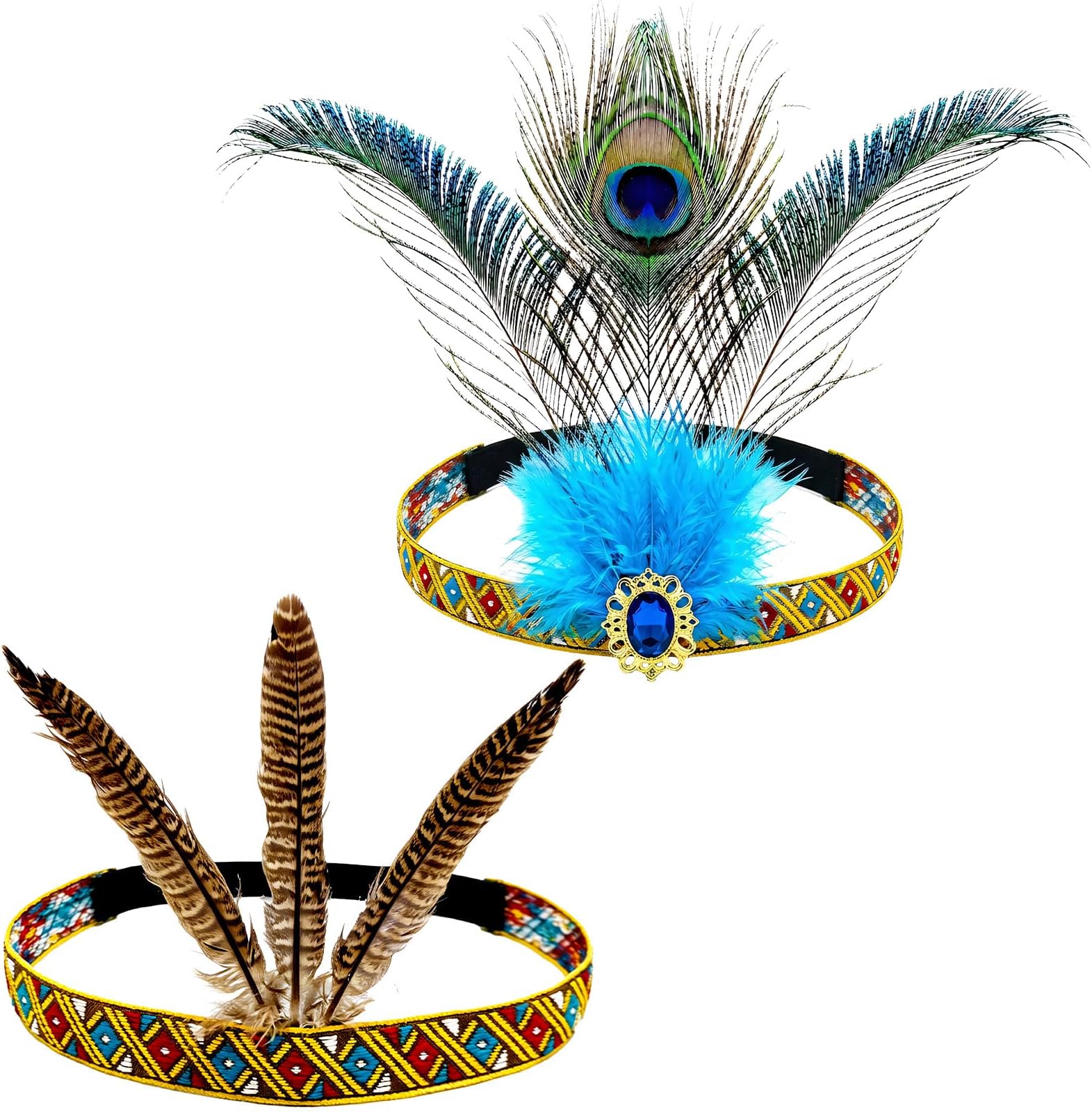 Handmade Headdress, Peacock feather and Chicken Feather, Fashion Costume for Women Lady Girls