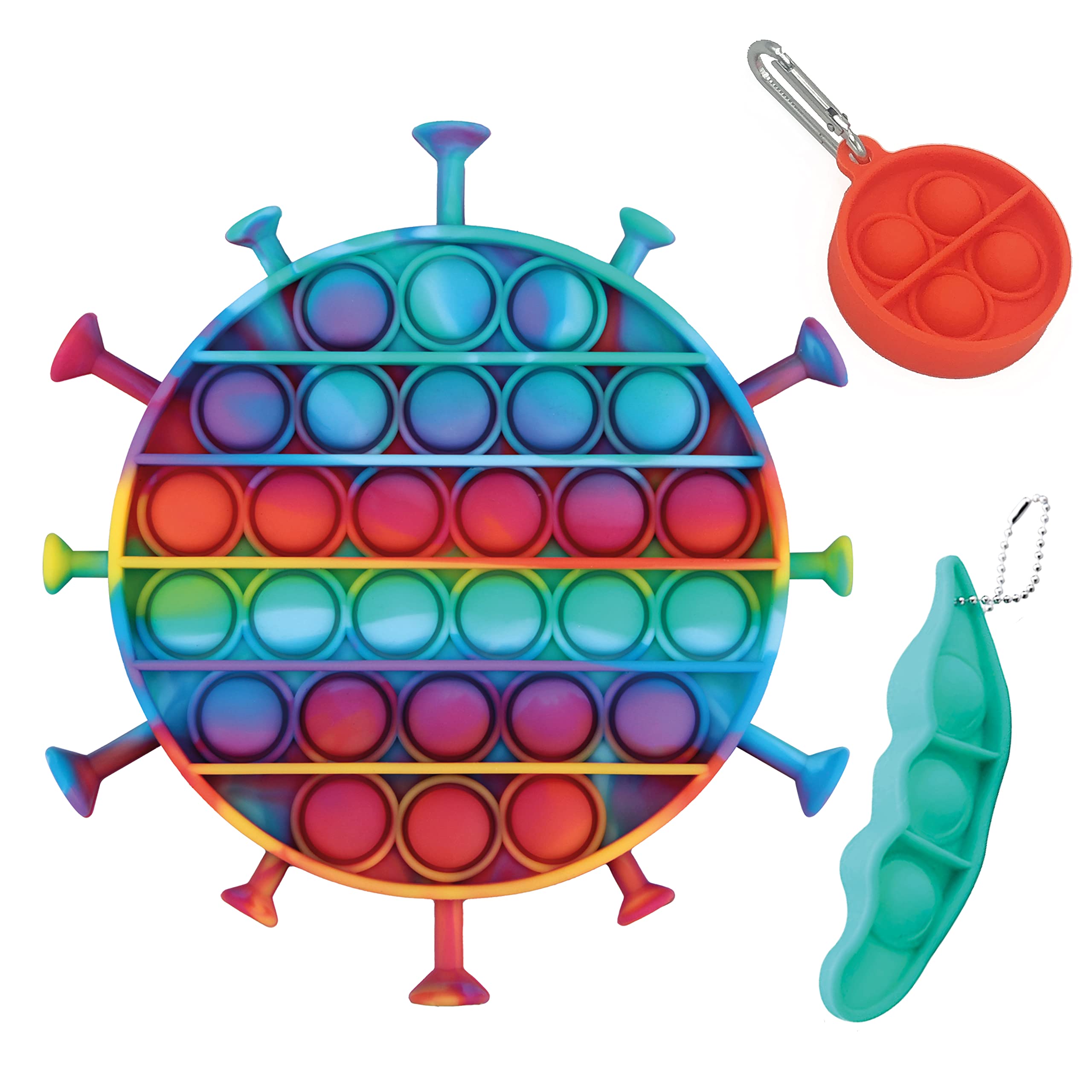 3 Pcs Pop Its Popper Fidget Toy - Pop It Keychain, Pop It Mini & Pop It Rainbow Covid-19 - Anxiety & Stress Relief - Eco-Friendly Silicone - Pop Its Set for Kids&Adults - New Fidgets - Pop Bubble Fidget Toy