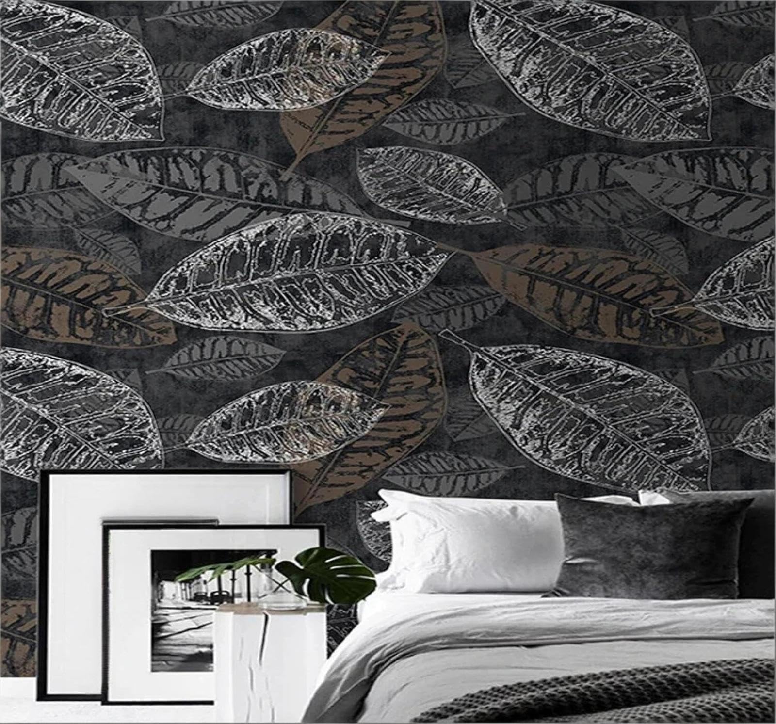 XLMING Hand Drawn Retro Grey Plants Leaves 3D Wallpaper Silky Texture Home Study Office Grey Dining Room Sofa Bedroom Living Room TV Backdrop-400cm×280cm