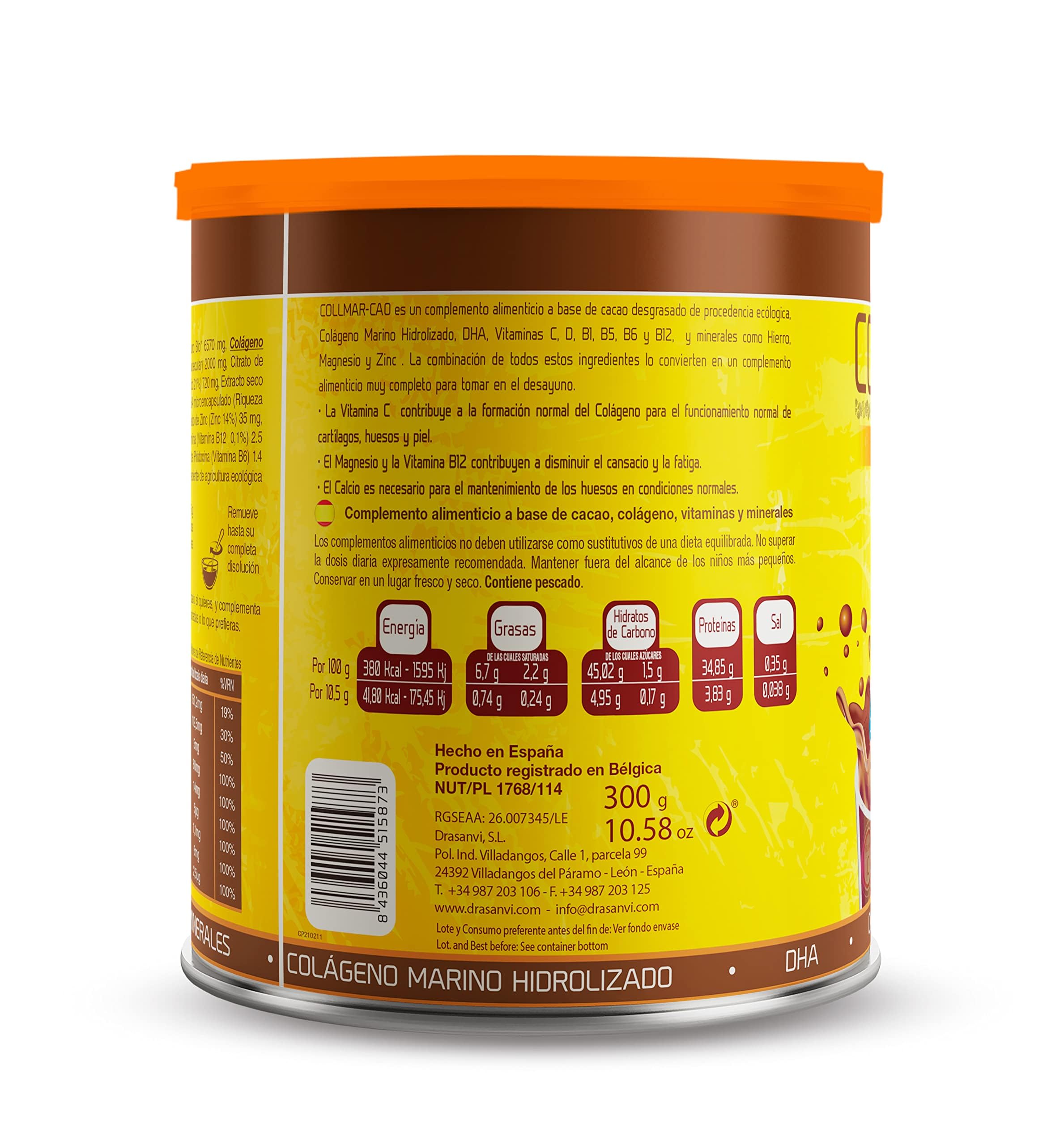 DRASANVI COLLMAR CAO | Colageno Marino Hidrolizado | Proteínas | Vitaminas + Magnesio + Calcio + Zinc | Tu desayuno más completo | 300 g