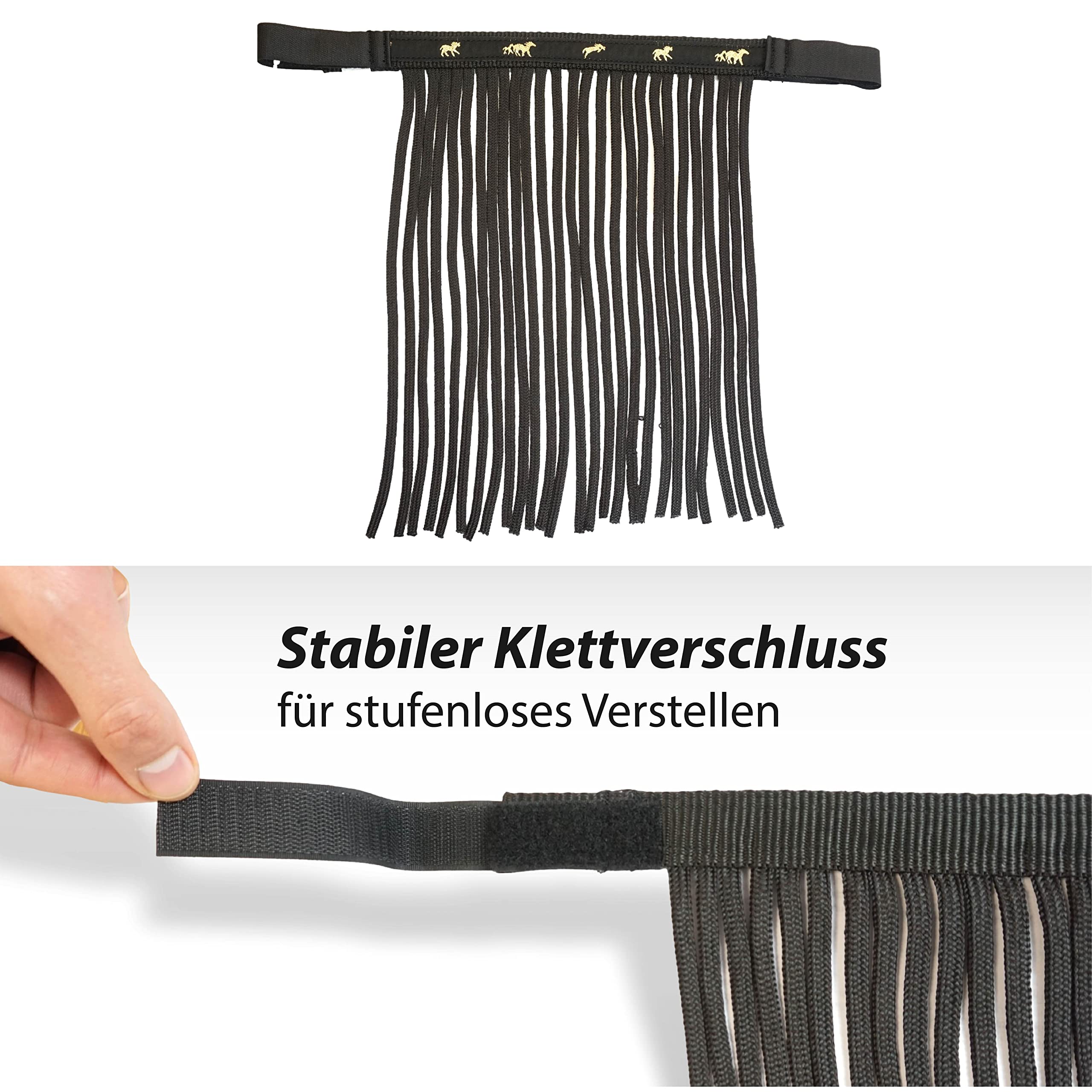 Halfter für Pferde mit Führstrick & Fliegenfransen Pferd, Halfter mit Strick - Halfter Pony Shetty Halfter Cob Full Kb (Shetty, Schwarz)
