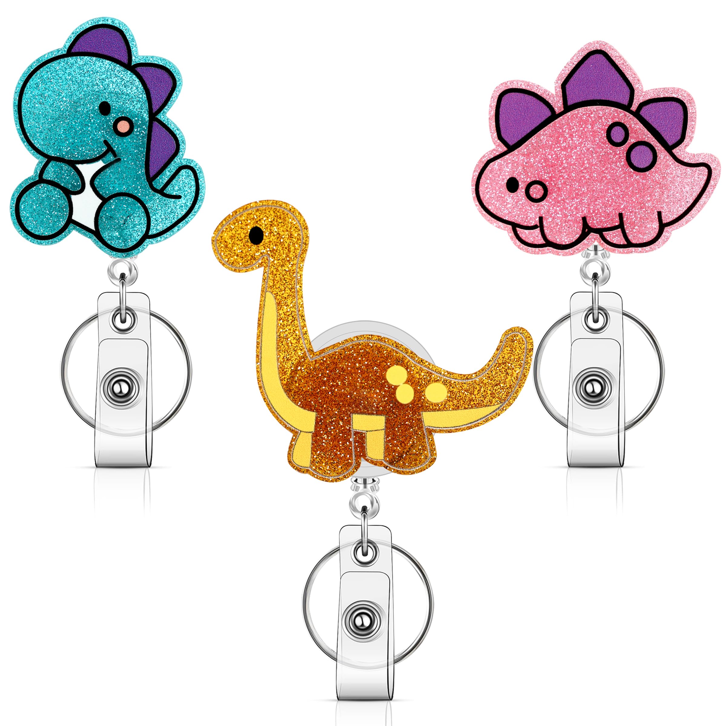 Dinosaur Badge Reel with Alligator Clip ID Cute Retractable Badge Holder Reel Acrylic Nurse Badge Clip for Office Workers, Doctors, Nurses,Medical