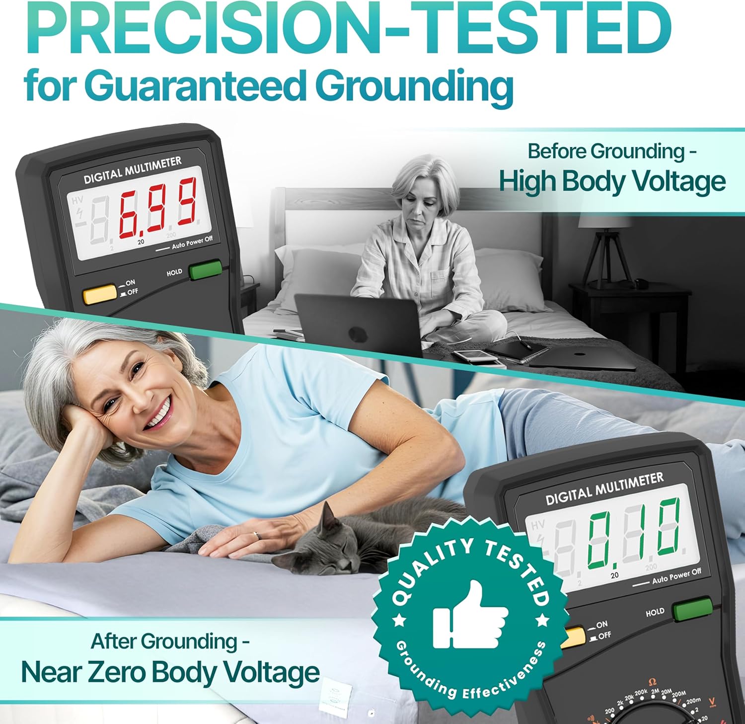 Earth and Moon Grounding Sheets Queen Size 60x80x15, Soft & Comfortable Fitted Bed Sheet for Restful Sleep, Reduce Pain, Fatigue, Stress, Madew/Organic Cotton & Pure Silver Fiber, Fits Deep Mattress