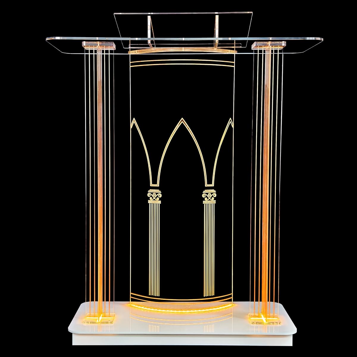 46.5" Large Clear Acrylic Podium with 4 Wheels, 10MM Plexiglass Pulpit for Churches with LED Light, Pulpitos para Iglesias with Storage Shelf, Church Pulpit Stand for Office School (with Wheels)