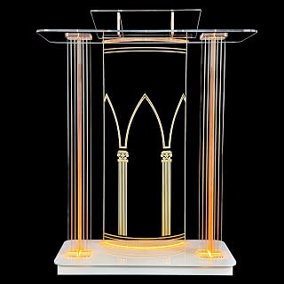 46.5" Large Clear Acrylic Podium with 4 Wheels, 10MM Plexiglass Pulpit for Churches with LED Light, Pulpitos para Iglesias with Storage Shelf, Church Pulpit Stand for Office School (with Wheels)