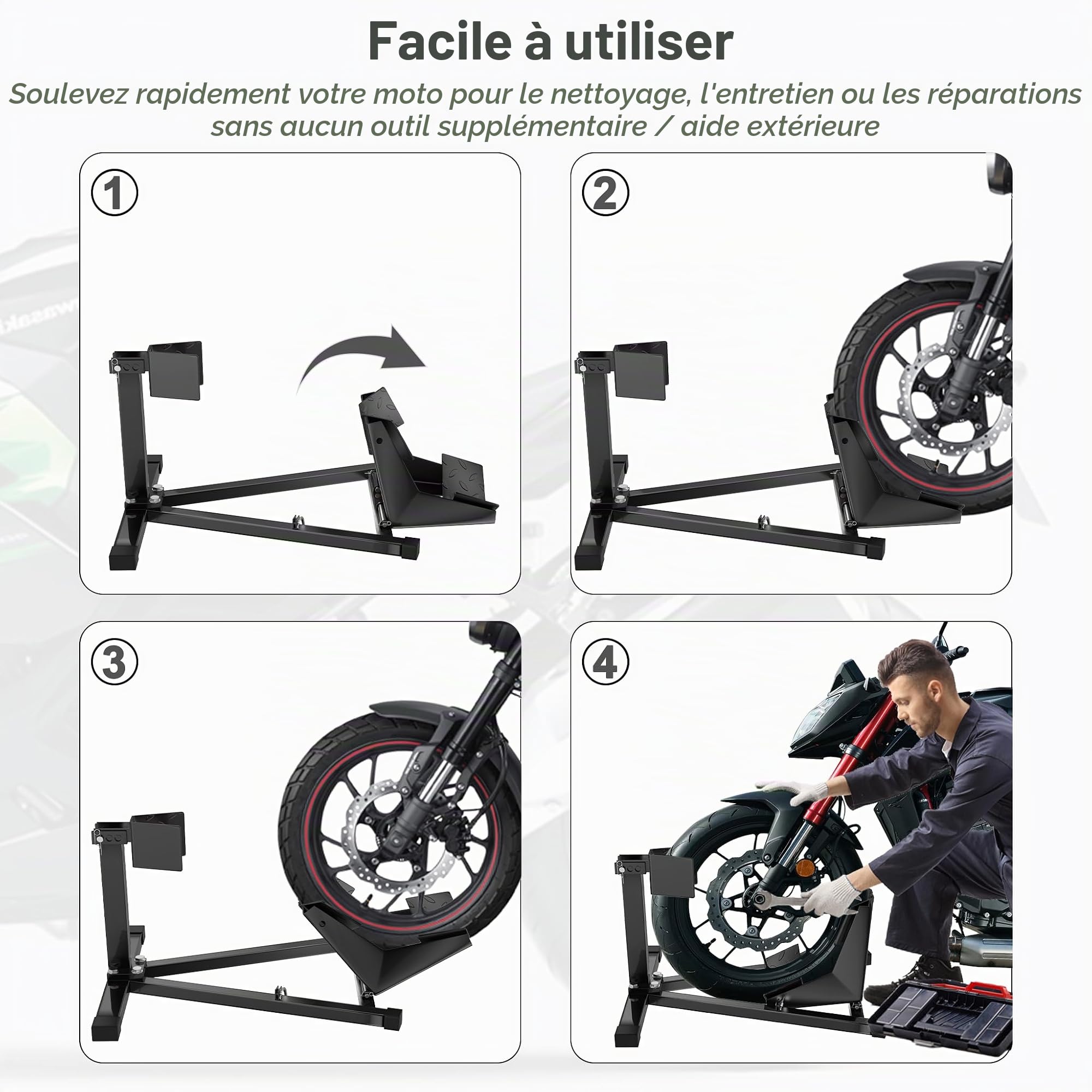 FIVMEN Support universel pour roue avant de moto - Support de montage pour moto - Antidérapant et réglable - Pour pneus avant de 17 à 21"