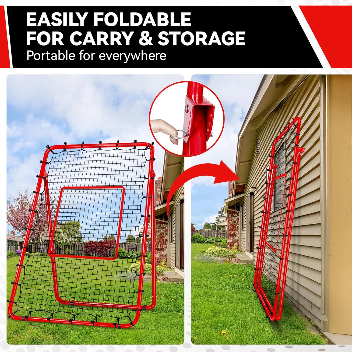 Volleyball Rebounder Net 7x4ft with 5 Adjustable Angles, Anti-UV Volleyball Bounce Back Net Training Equipment with 4 Stakes, Durable & Stable Baseball Pitch Back Rebounder, Easy Storage