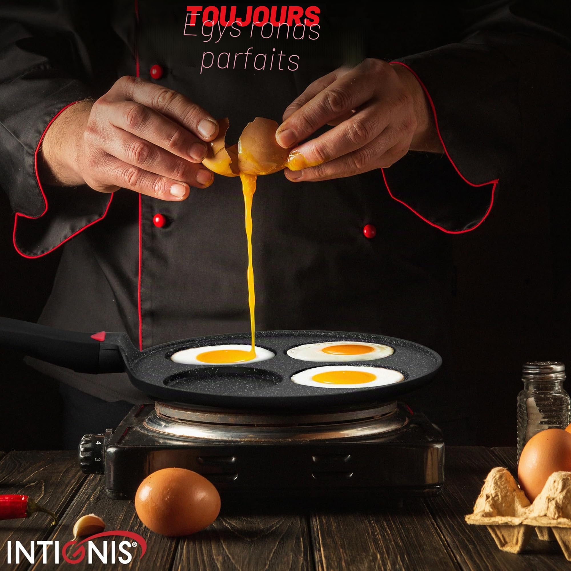 INTIGNIS Poêle à frire antiadhésive céramique 27 cm pour mini-crêpes 4 moules Induction