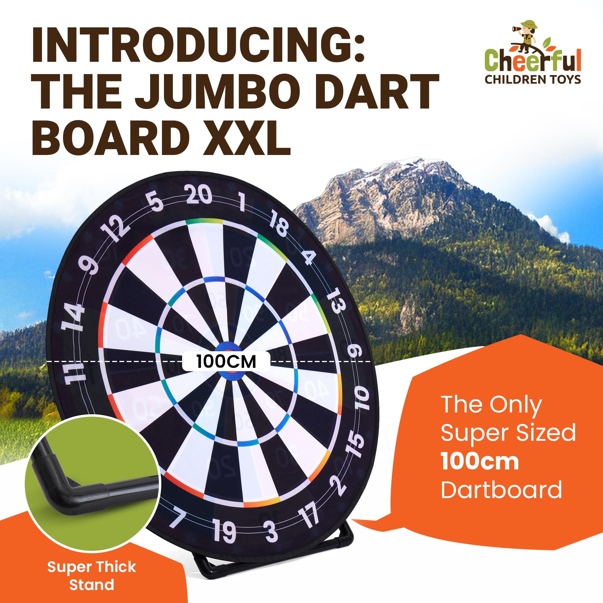 Cheerful Children Toys Jumbo Kids Dart Board XL or XXL, Dart Board Set for Kids, Reversible Design, Sturdy Stand - Image 2
