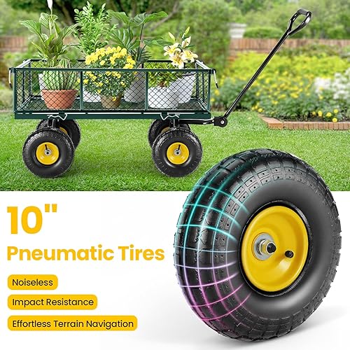 Miniatura 6 de TEANDE Carrito de jardín, resistente de 680 libras de capacidad, de malla, de acero con lados extraíbles para convertir en plataforma plana, carro