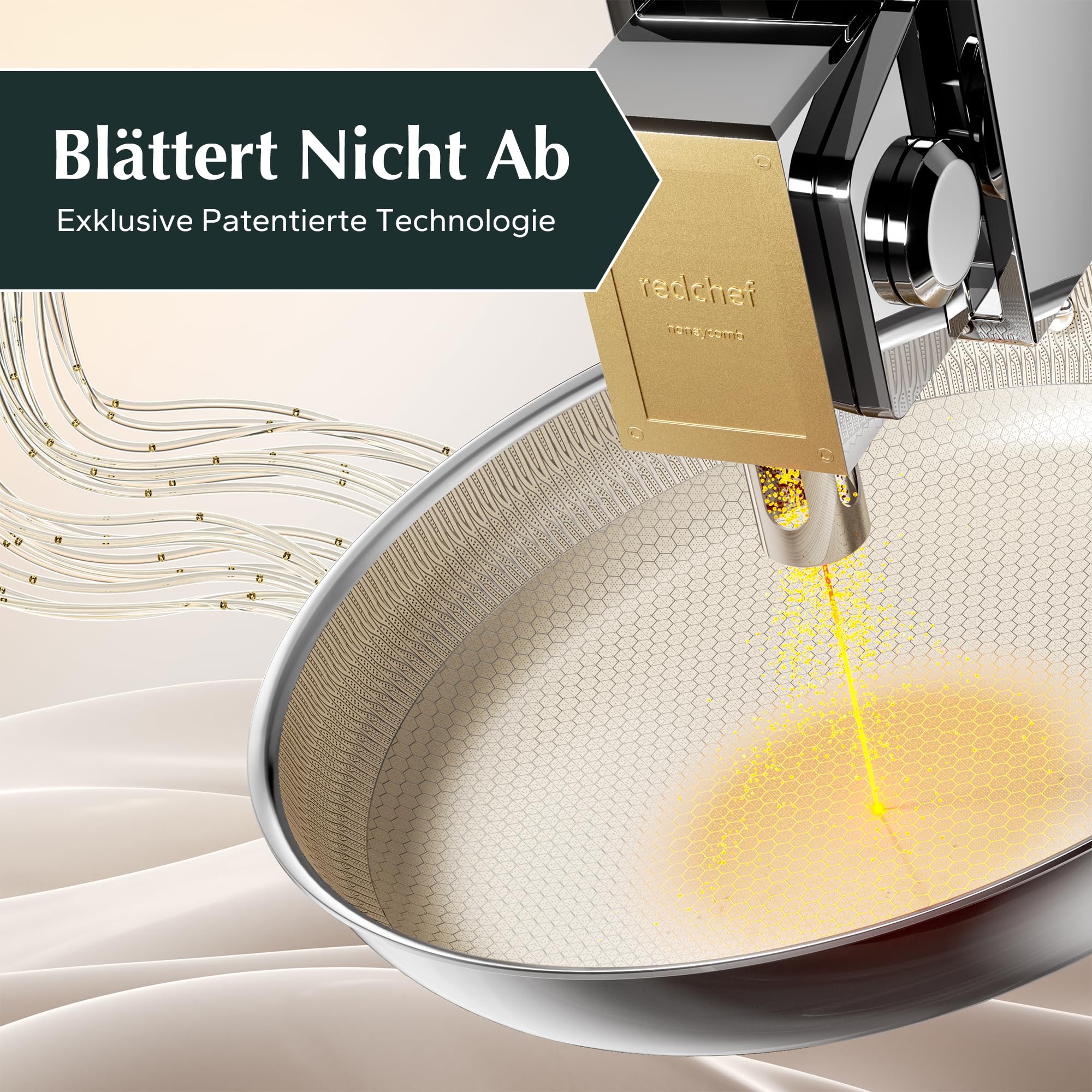 Redchef Set di padelle con struttura a nido d'ape in ceramica, 3 pezzi, padella 24, 20, 28 cm, padella in acciaio inox a induzione, senza PFAS senza PFOA, lavabile in lavastoviglie