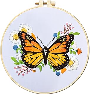 Yutaohui Butterfly Embroidery Kits with Flower,Starter Flowers Embroidery Kit for Beginner,1 Pattern 1 Hoop(20cm*20cm) ,2 pc Needles,Enough Embroidery Cloth and Thread.